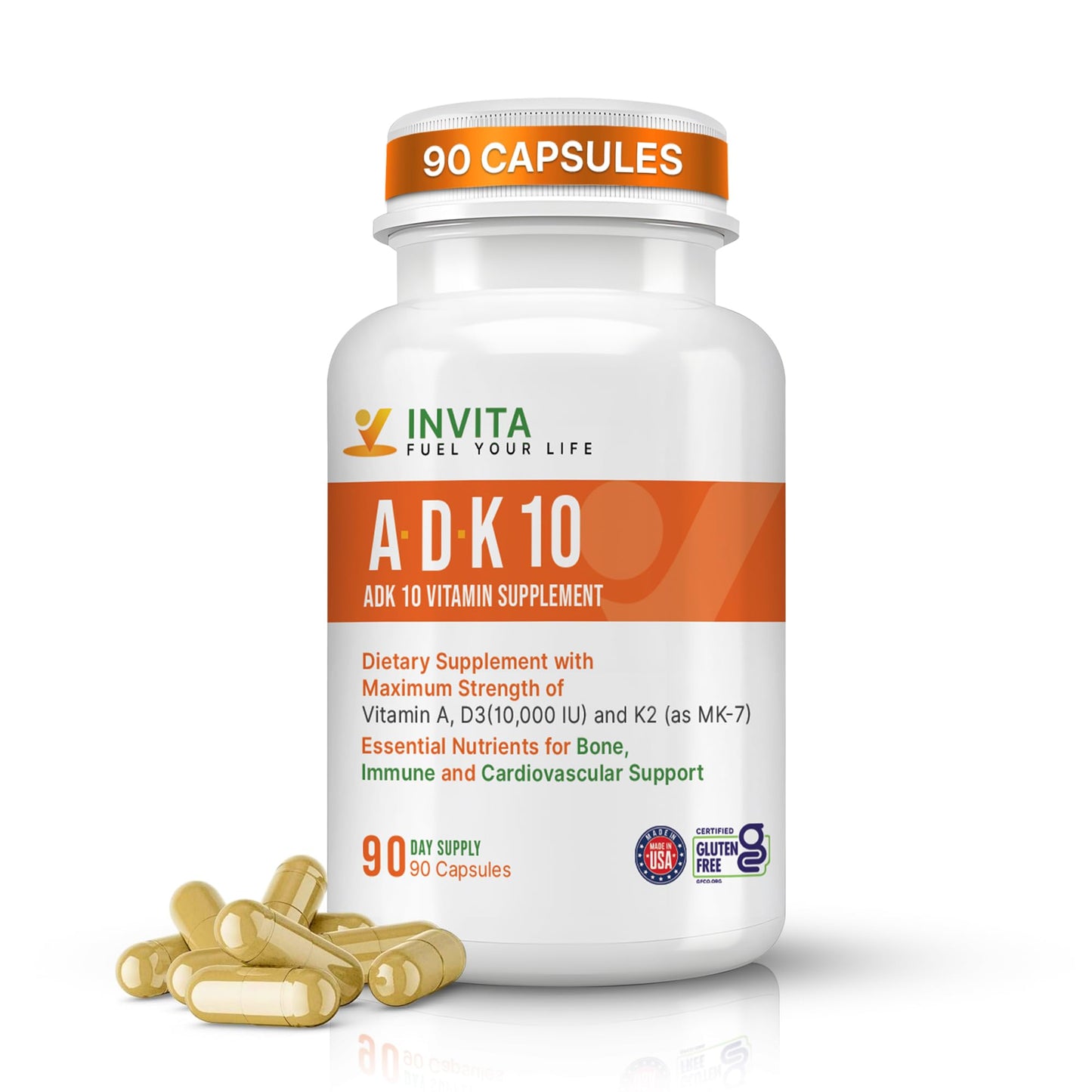 INVITA ADK 10 Vitamin Supplement Capsule, 90 Count