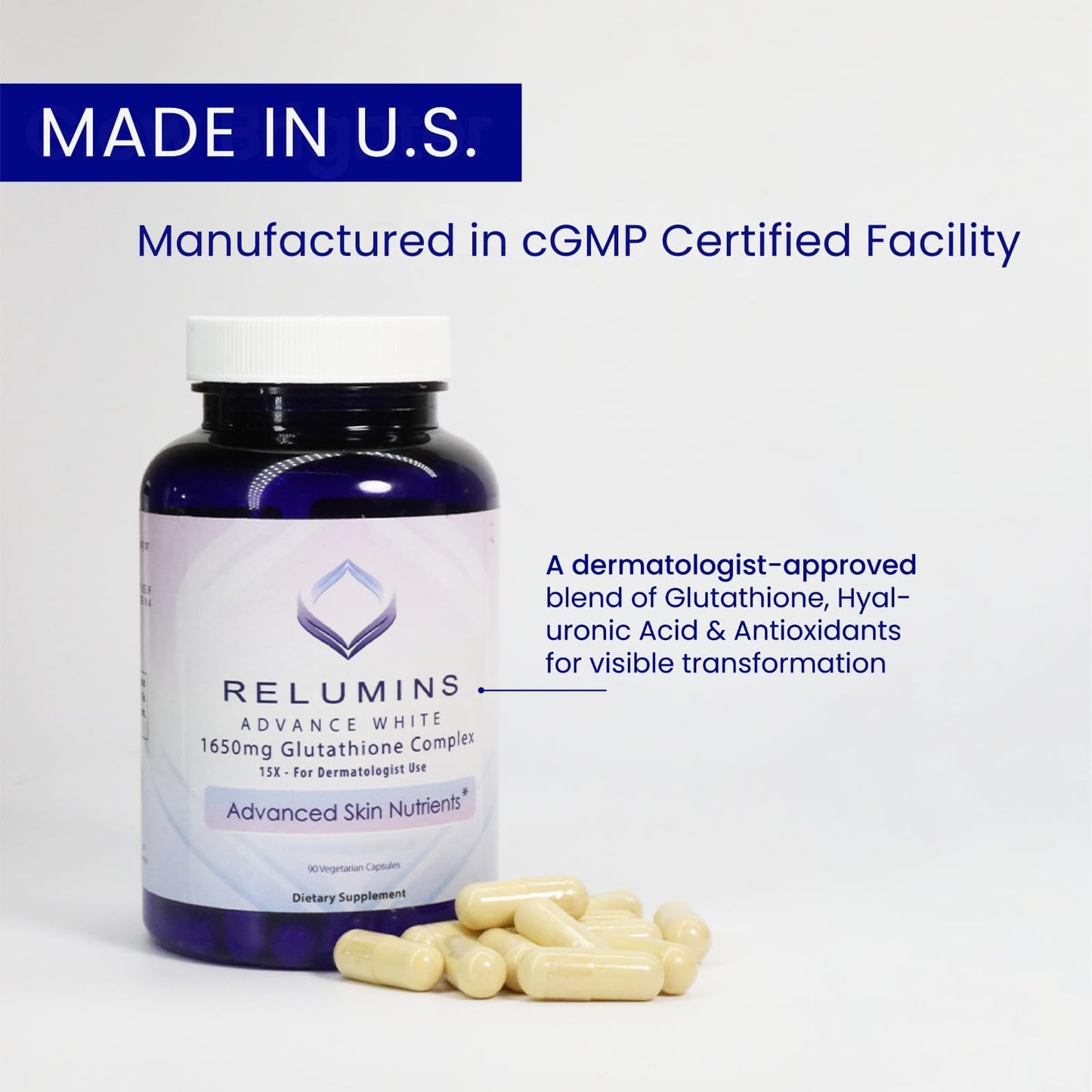 Relumins Advanced Power Set – Derm 1650mg Glutathione Complex & Vitamin C – 180 Capsules