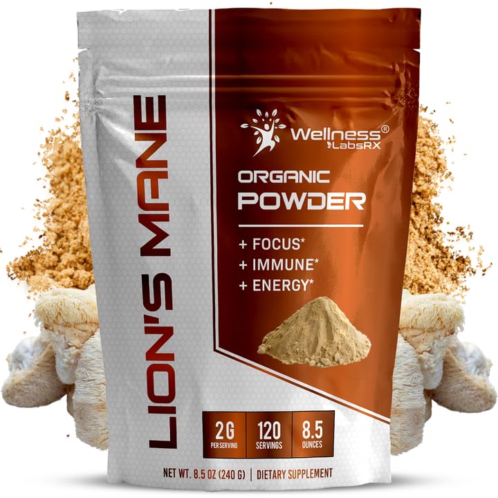 WELLNESS LABSRX Organic Lions Mane Powder 2000mg Mushroom Supplement 8.5 oz