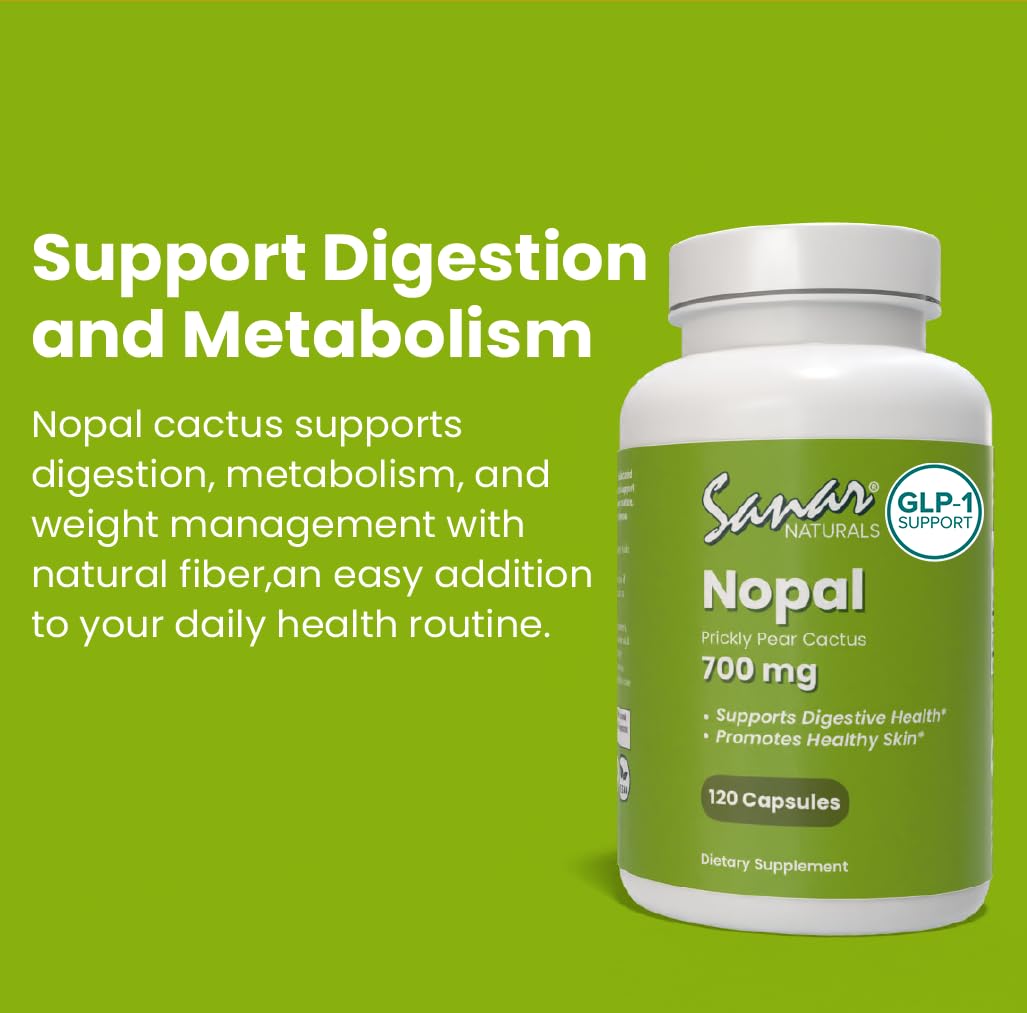 Sanar Naturals Nopal Cactus Capsules, Prickly Pear Fiber, Digestion, 120 Capsules