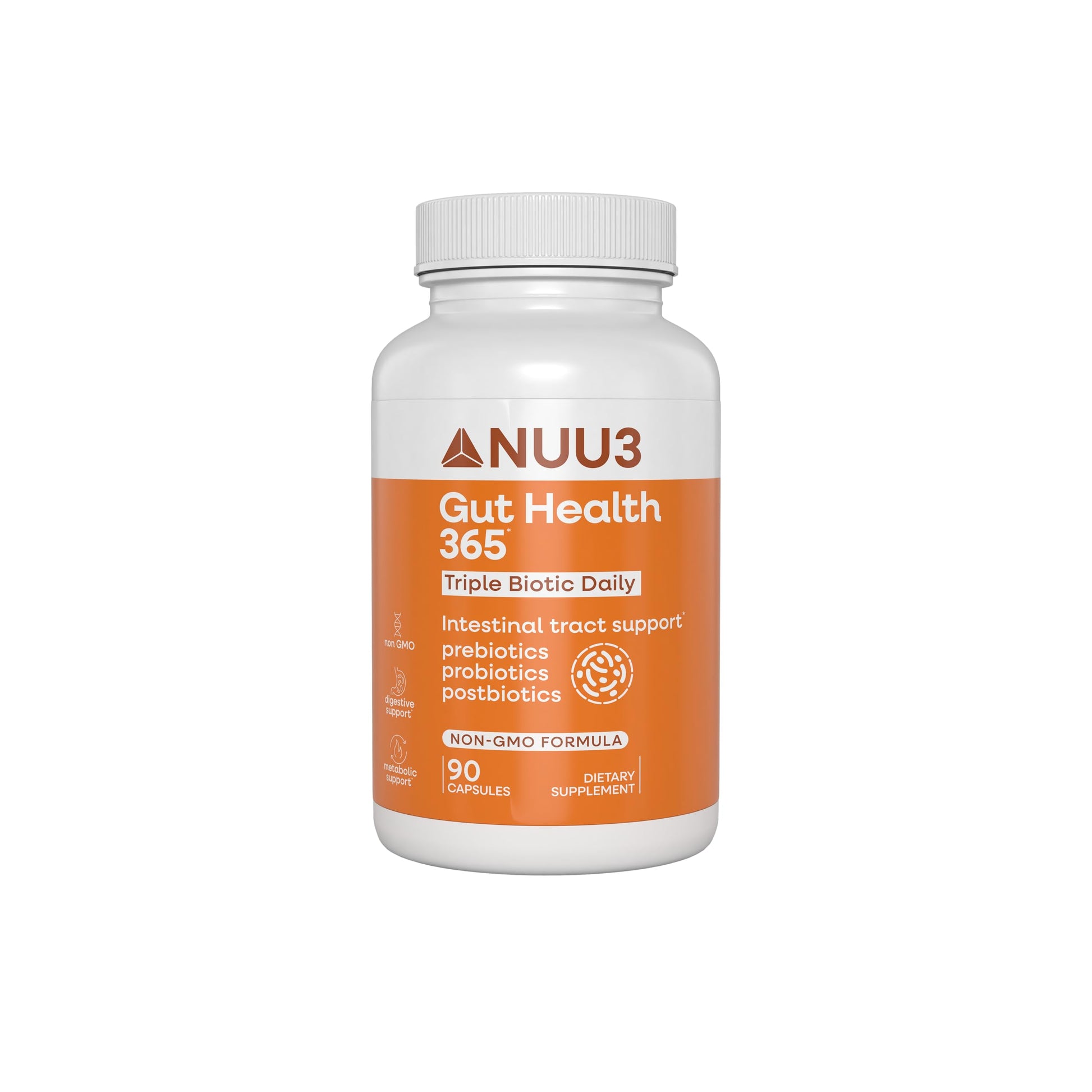 NUU3 Gut Health 365 Digestive Enzymes & Probiotic Supplement for Women & Men - Bloating & Digestion Relief - Supports Gut Microbiome & Healthy Immune Function, 90 Capsules