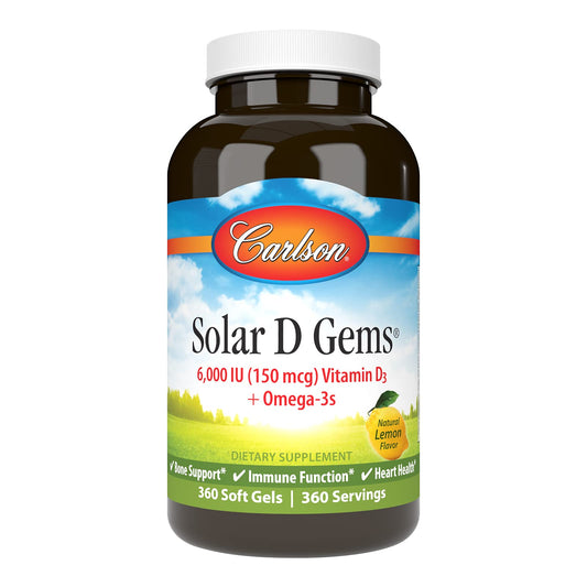 Carlson Solar D Gems Vitamin D3 and Omega-3 Supplement Softgels, 360 Softgels