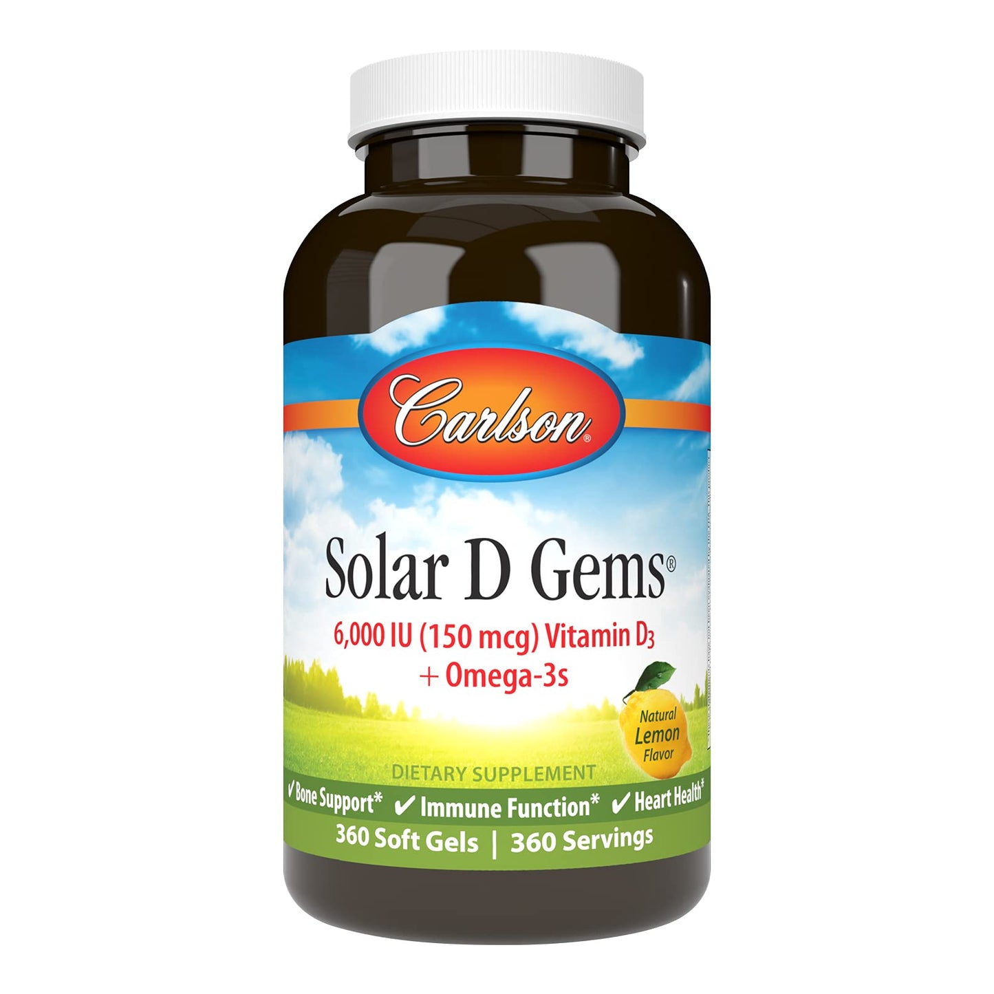 Carlson Solar D Gems Vitamin D3 6000 IU (150 mcg) Softgels, 360 Count