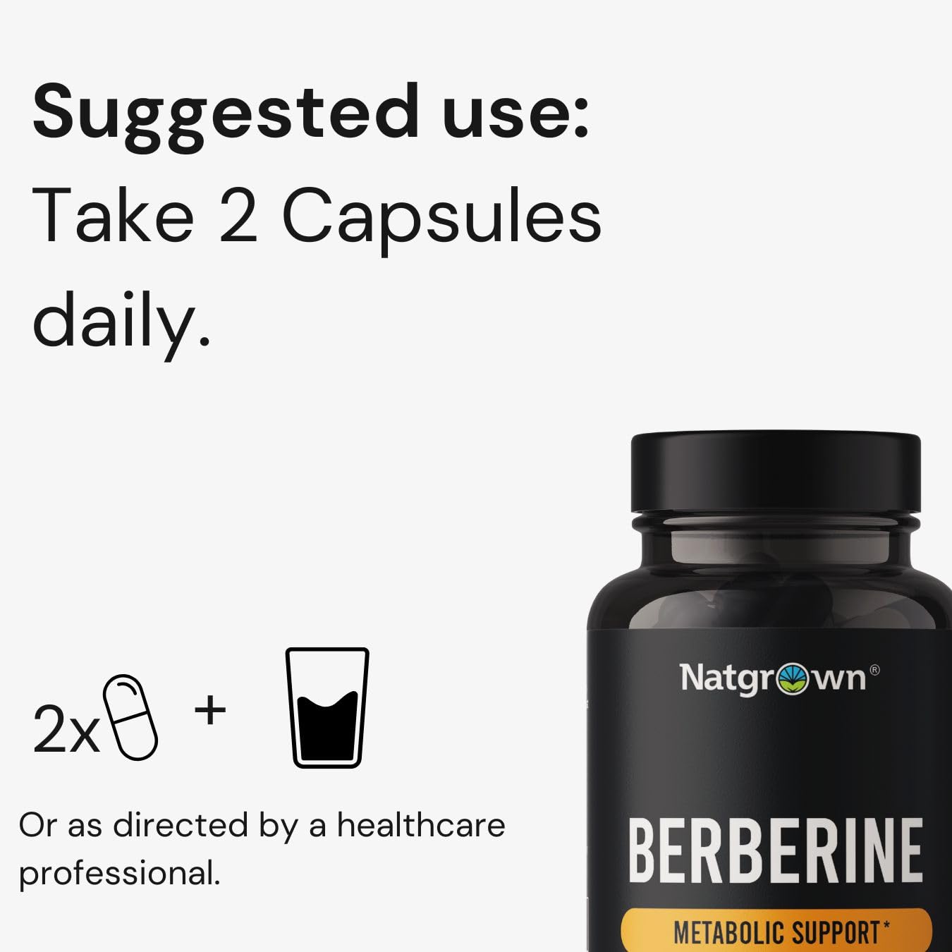 Natgrown Berberine Supplement Berberine HCl 1200 mg Per Serving, Capsules, 60 Count