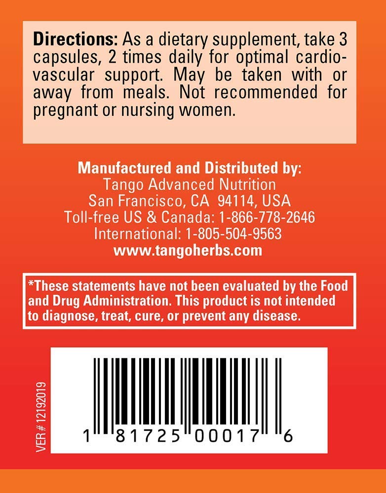 Tango CardioPhase Natural Heart Support Supplement for Healthy Circulation and Cardiovascular Performance Capsules, 180 Count