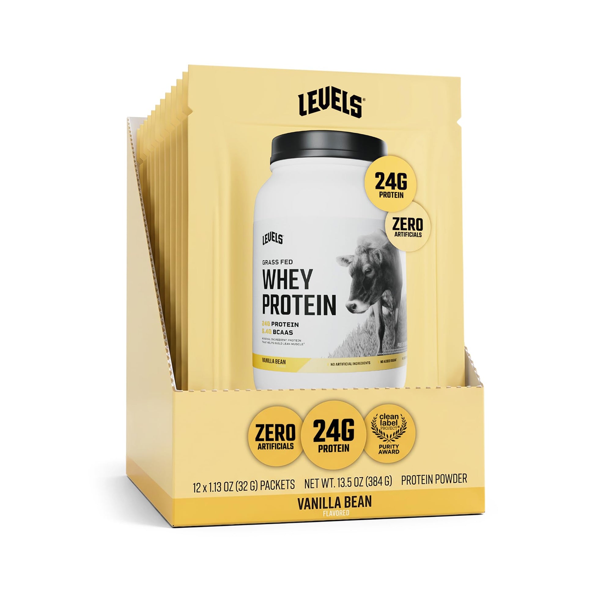 Levels Nutrition Grass Fed Whey Protein Powder Vanilla Bean, 14 Count