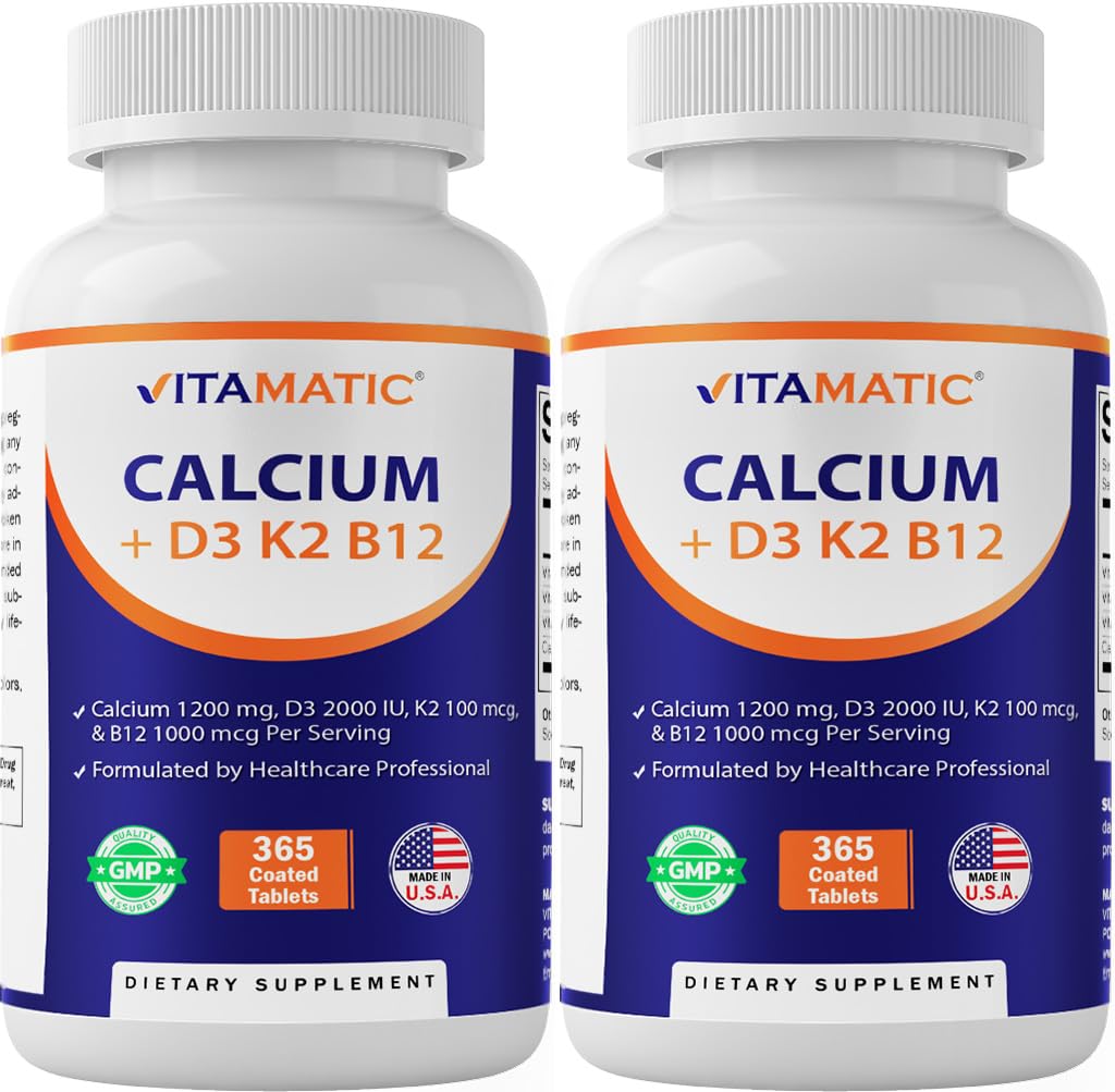 Vitamatic Calcium Supplement 1200mg with D3, K2 & B12, Immune & Bone Health Support, 730 Tablets