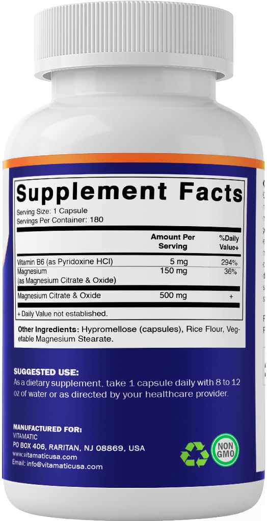Vitamatic Magnesium Citrate 500mg Capsules, 360 Count