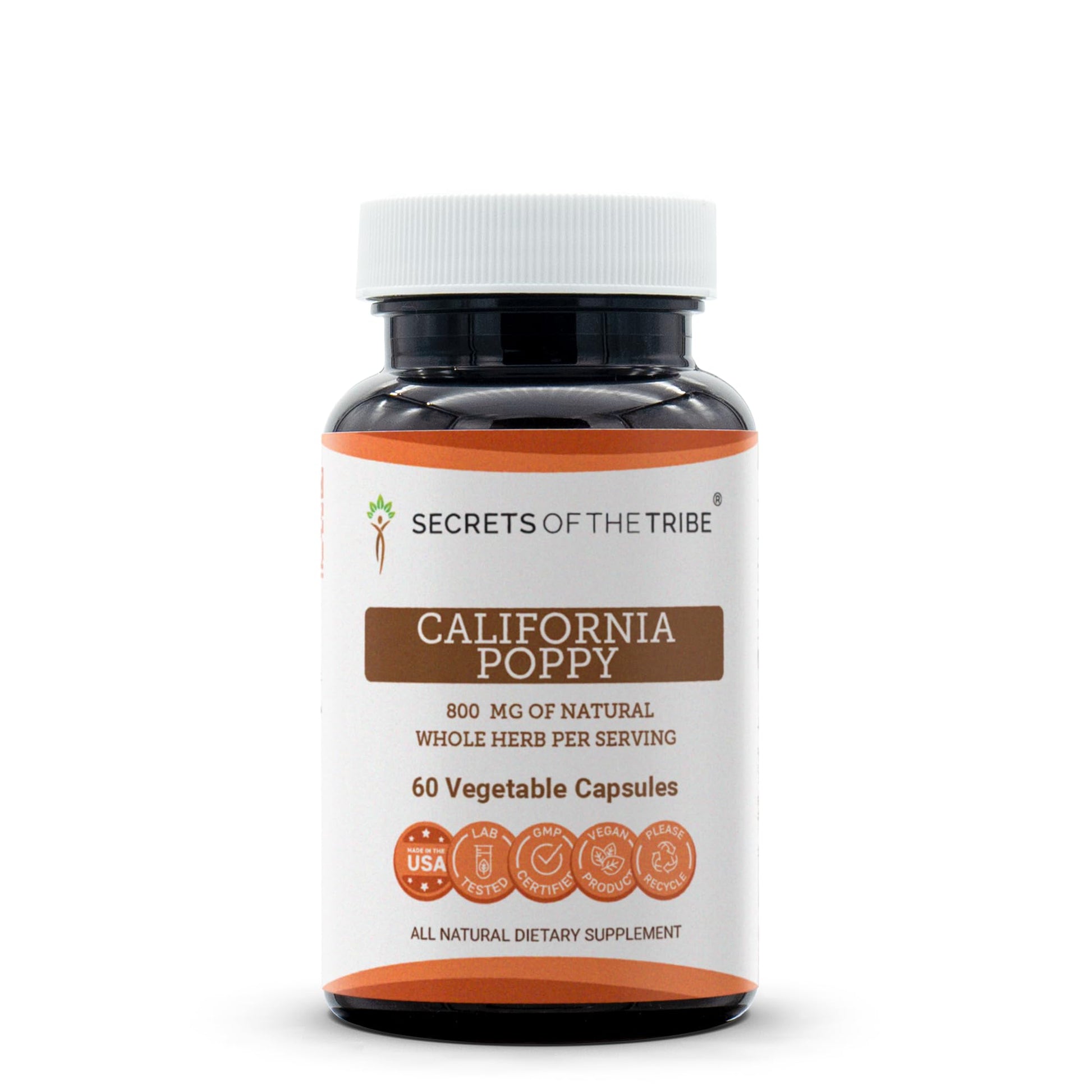 Secrets of the Tribe California Poppy 800 mg Capsules, 60 Capsules