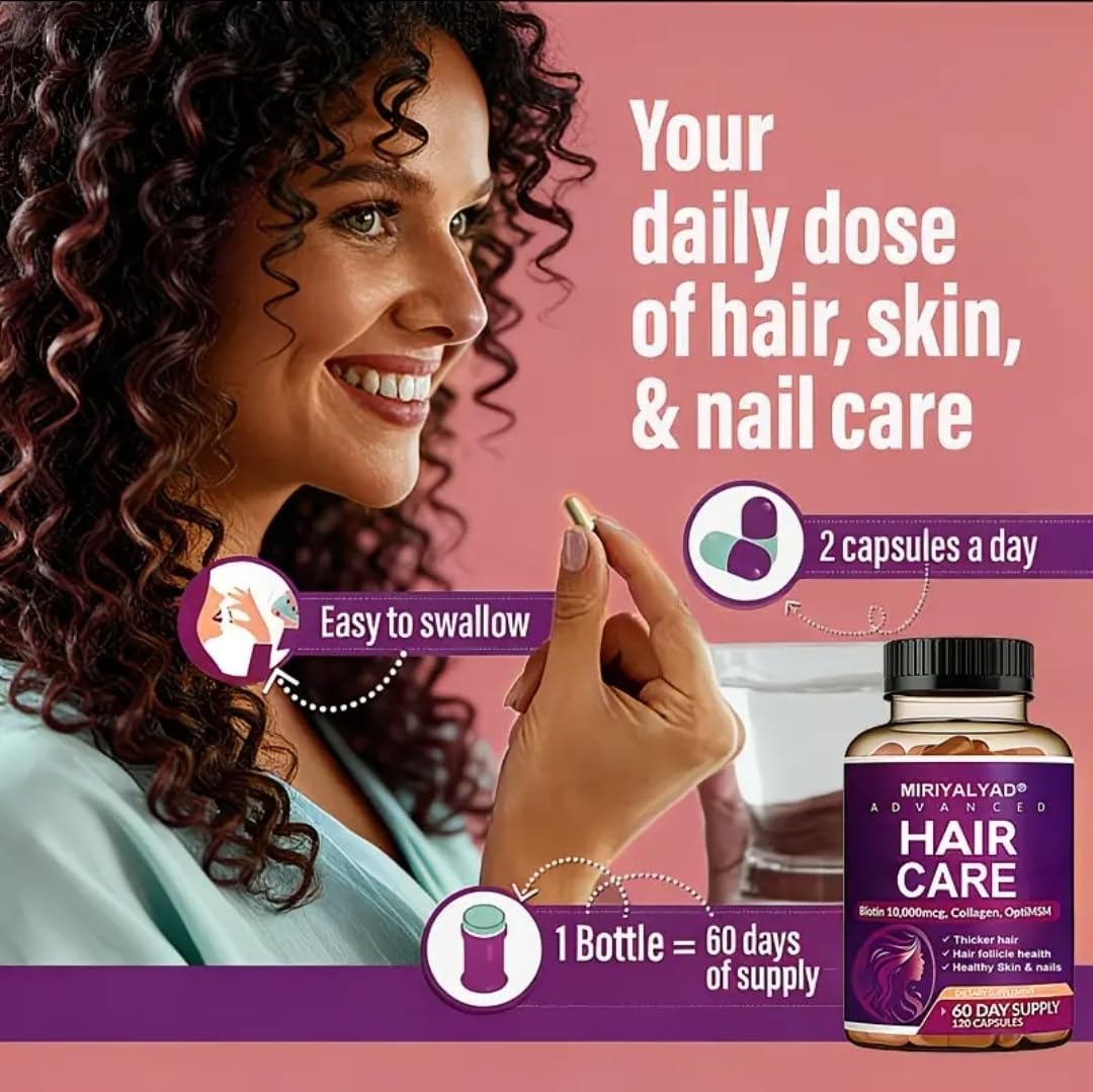 Generic Advanced Hair Care Biotin 10,000mcg with Collagen & OptiMSM, Hair, Skin & Nails Support, 60 Capsules