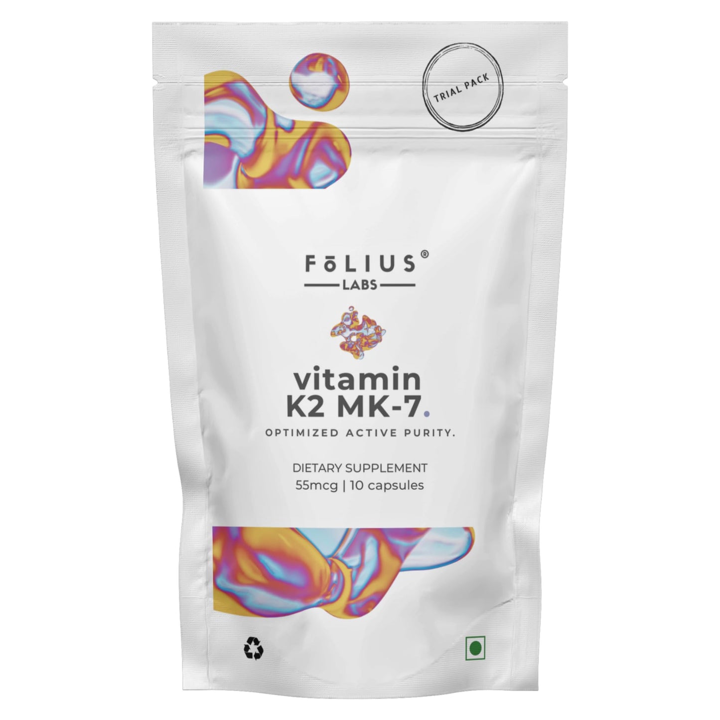 FOLIUS LABS Vitamin K2, MK-7 Supplement 55mcg Capsule, 10 Count
