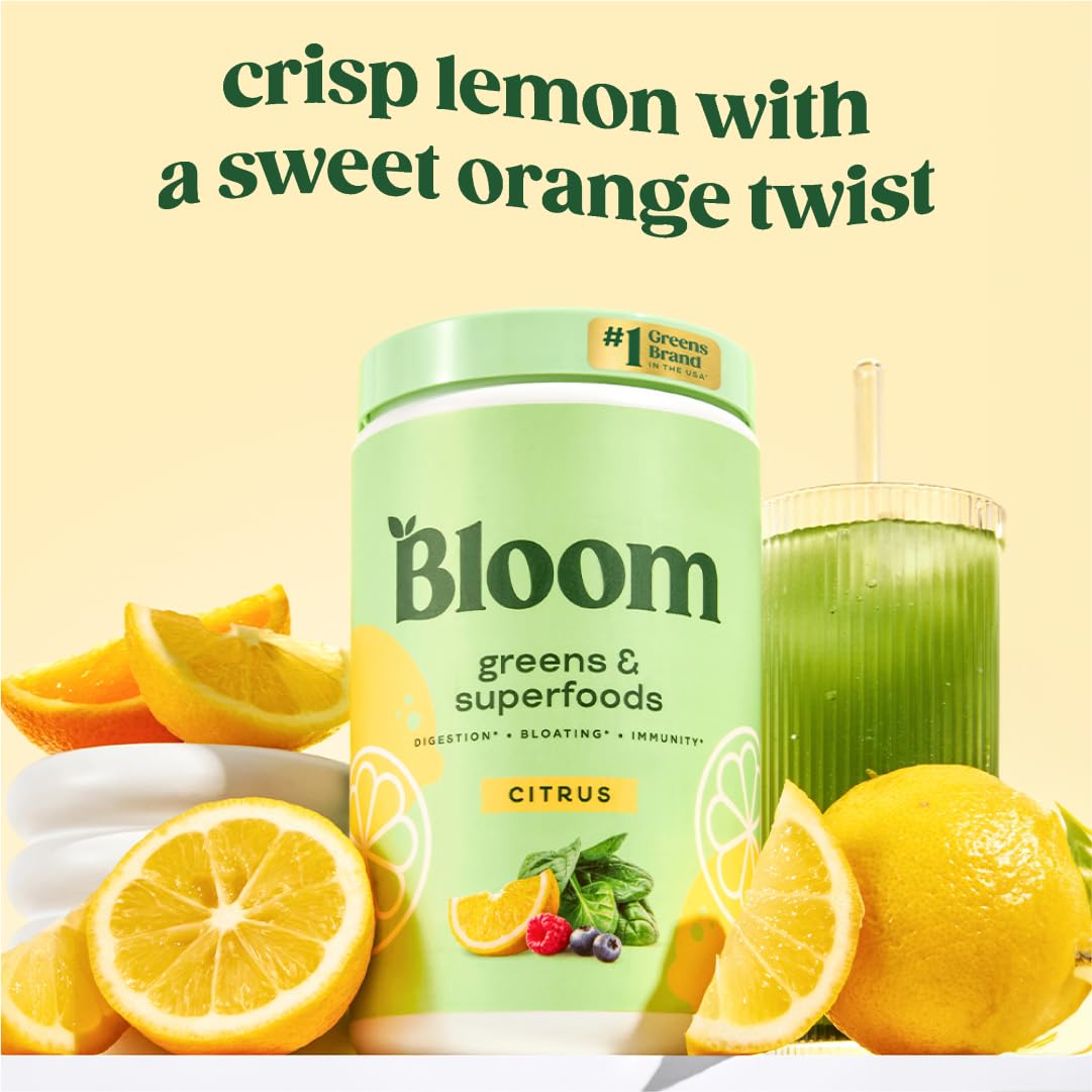 Bloom Nutrition Superfood Greens Powder Citrus, 60 Servings