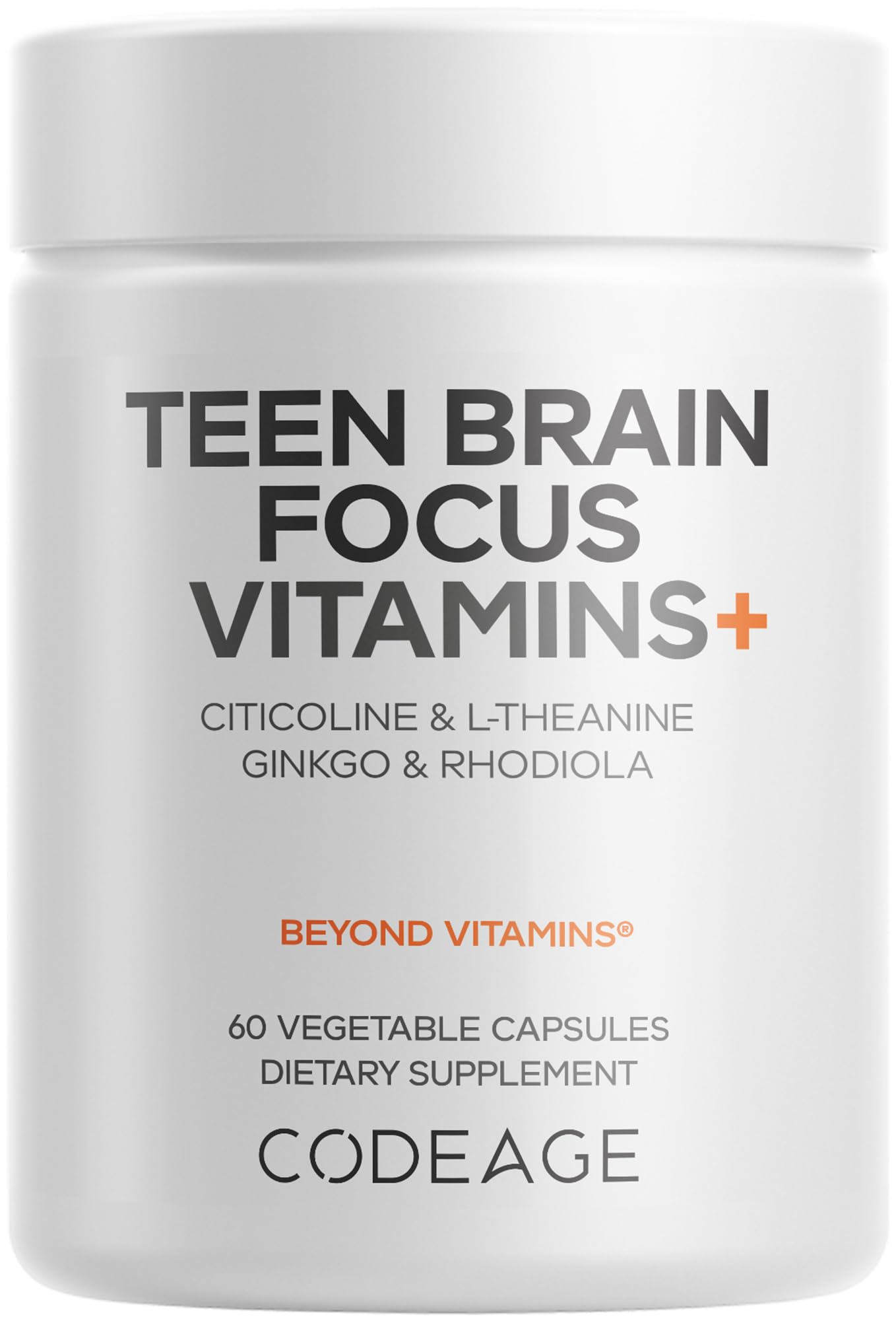 Codeage Teen Brain Focus Vitamins+ Citicoline Cognizin, L-Theanine, Ginkgo, Rhodiola, Lavender, Magnesium, Vitamin B6, B12, Folate Liposomal Supplement 60 Capsules