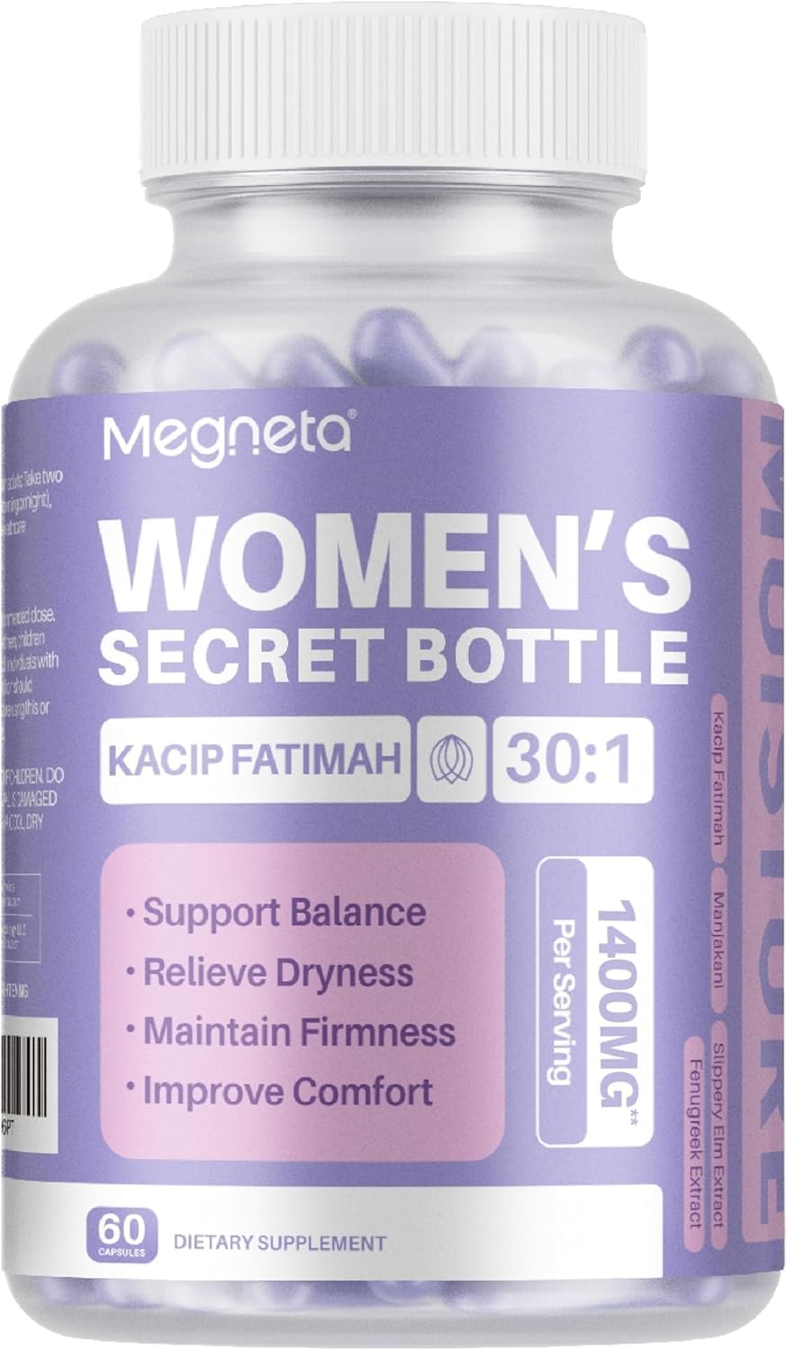 MEGNETA Advanced Feminine Wellness Supplement – Herbal Blend with Kacip Fatimah, Fenugreek, Slippery Elm Bark, Manjakani, 60 Capsules