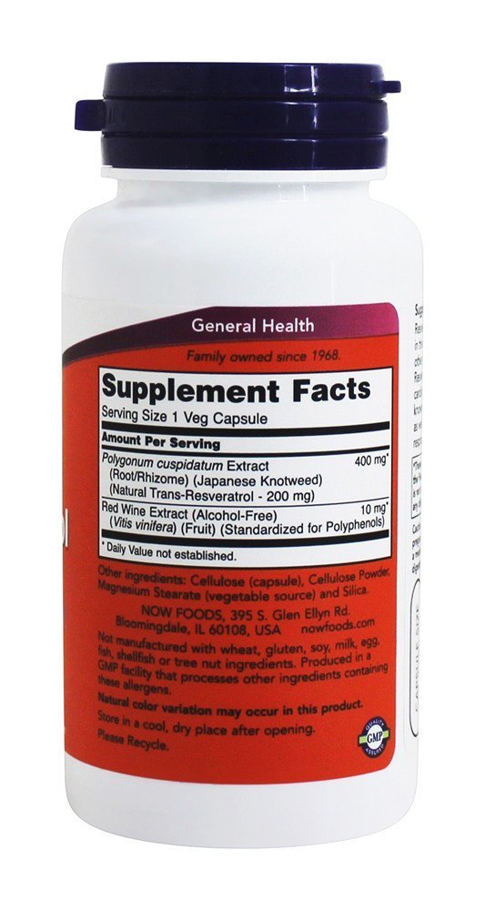 NOW Foods Natural Resveratrol 200 mg, 60 Capsules