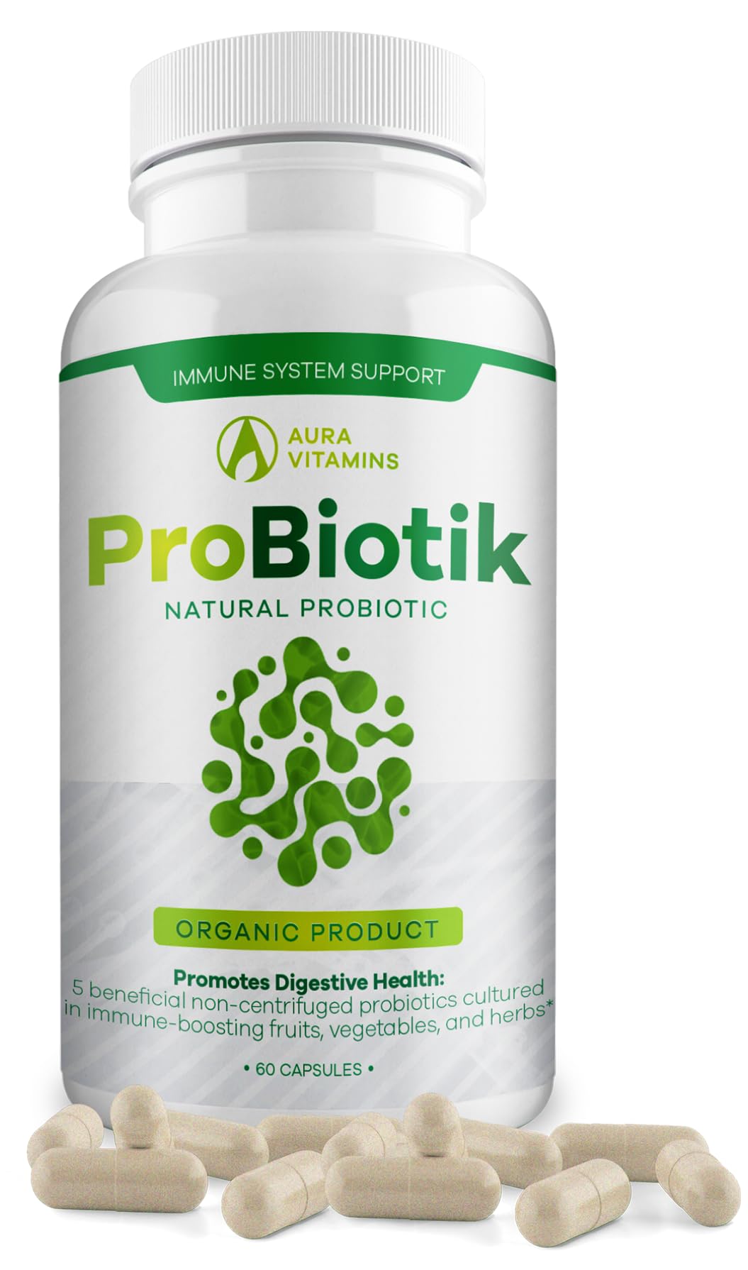 Aura Vitamins Probiotik Probiotic Digestive Support with Multi Enzyme Probiotic, Digestive Enzymes, Vaginal Probiotics, Bloating Relief, Advanced Probiotic Supplement for Optimal Gut Health, Capsule, 60