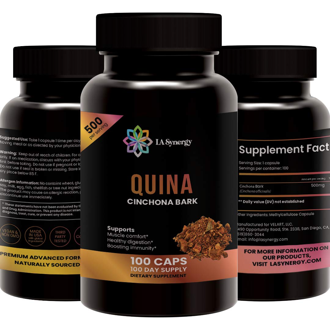 LA Synergy Quinine Quina 500mg Capsules, 100 Count