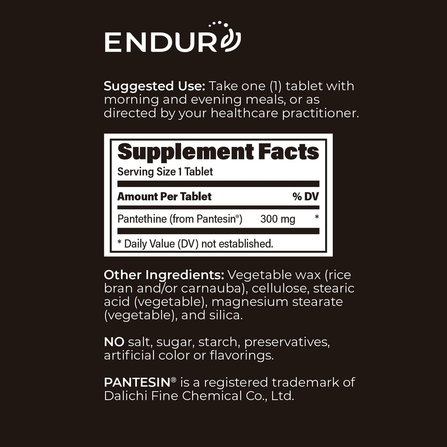 Endurance Products Endur Pantethine from Pantesin, Tablet, 90 Tablets