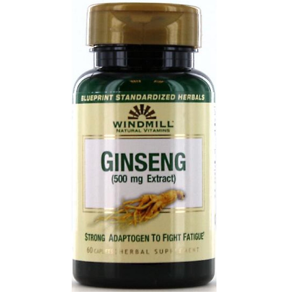 Windmill Ginseng 500 mg Extract Caplets, Pack of 4