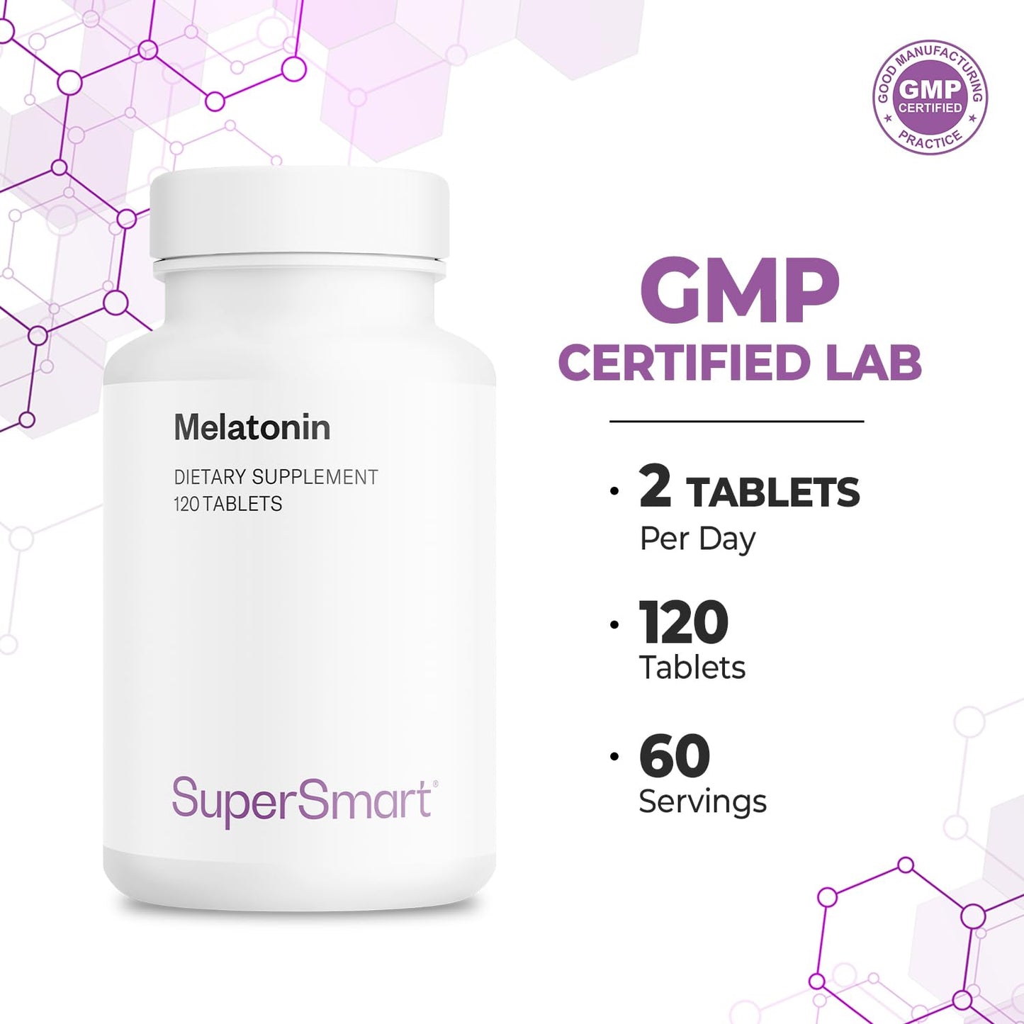 Supersmart Melatonin 2mg per Day High Strength Sleep Aid, Non-GMO, Sugar & Gluten Free, 120 Tablets
