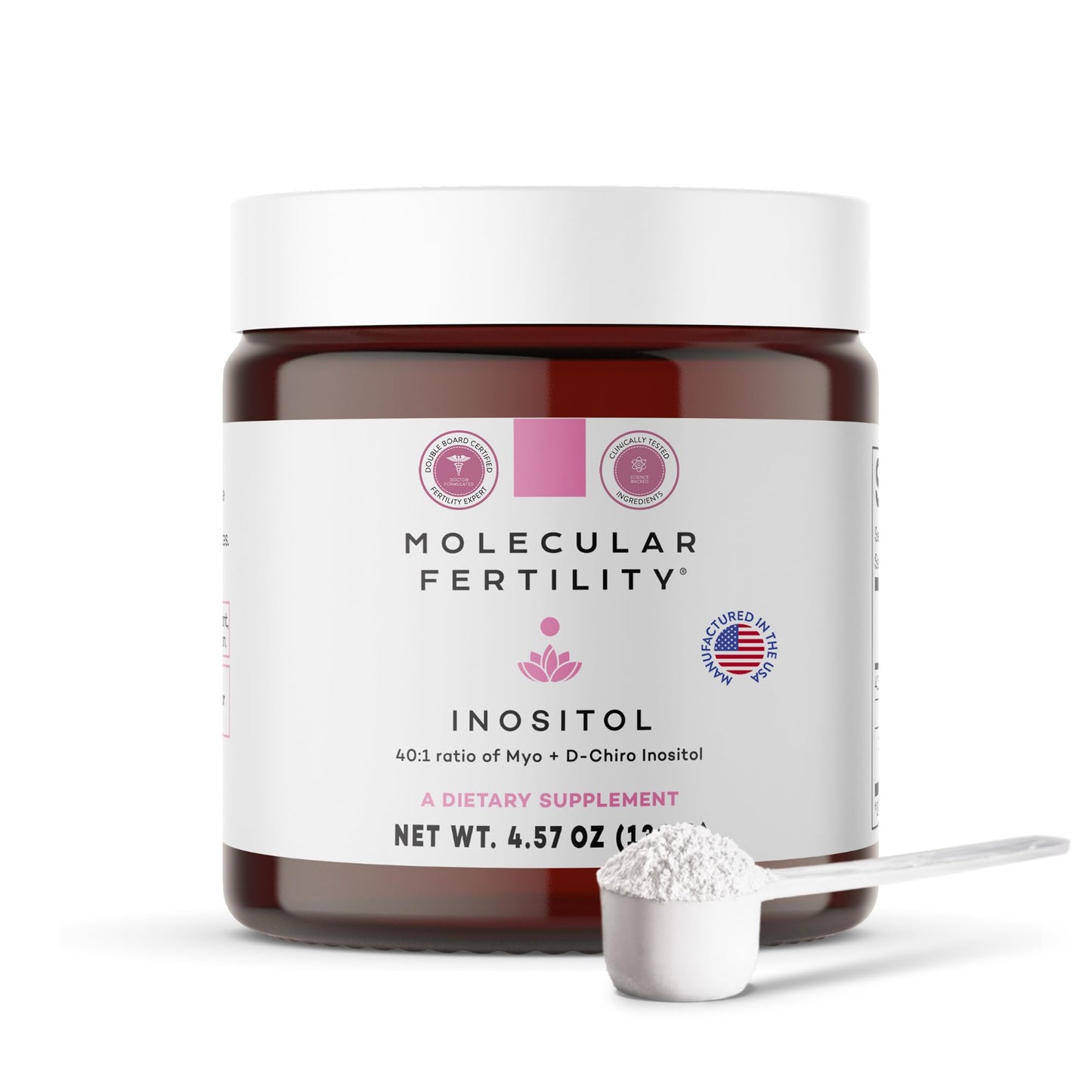 Molecular Fertility Myo-Inositol & D-Chiro Inositol Powder - 40:1 Ratio, Unflavored, Hormonal Balance, Reproductive Wellness & Glucose Metabolism Support, 4.57 oz