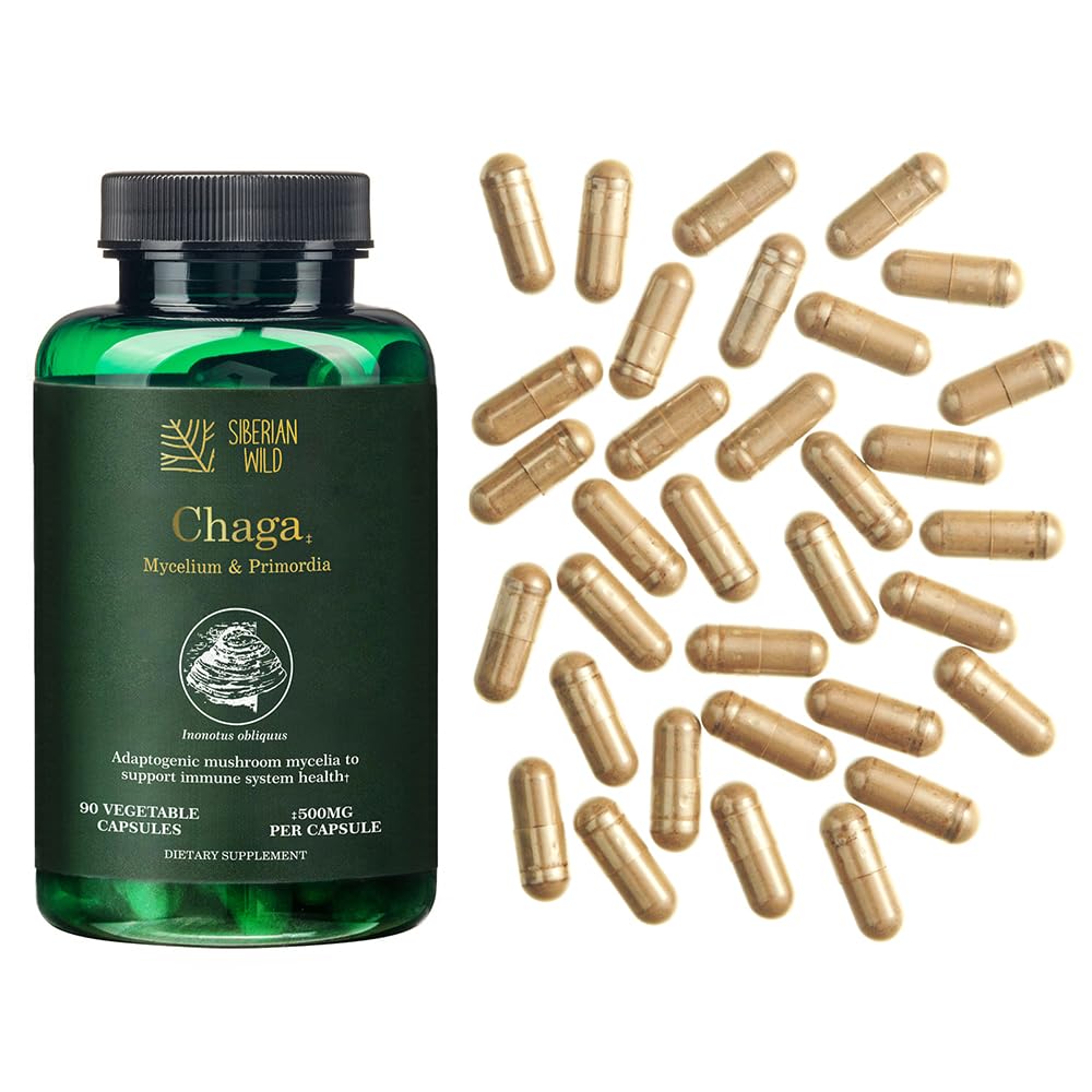 Siberian Wild White Chaga Mycelium Primordia Mushrooms Capsules 90 Capsules