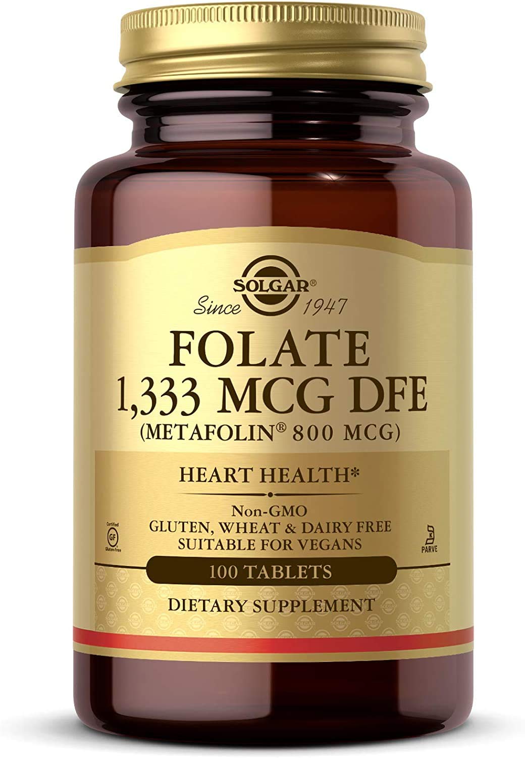 Solgar Folate 1,333 mcg DFE, 800 mcg Bio-Active Metafolin, 100 Tablets