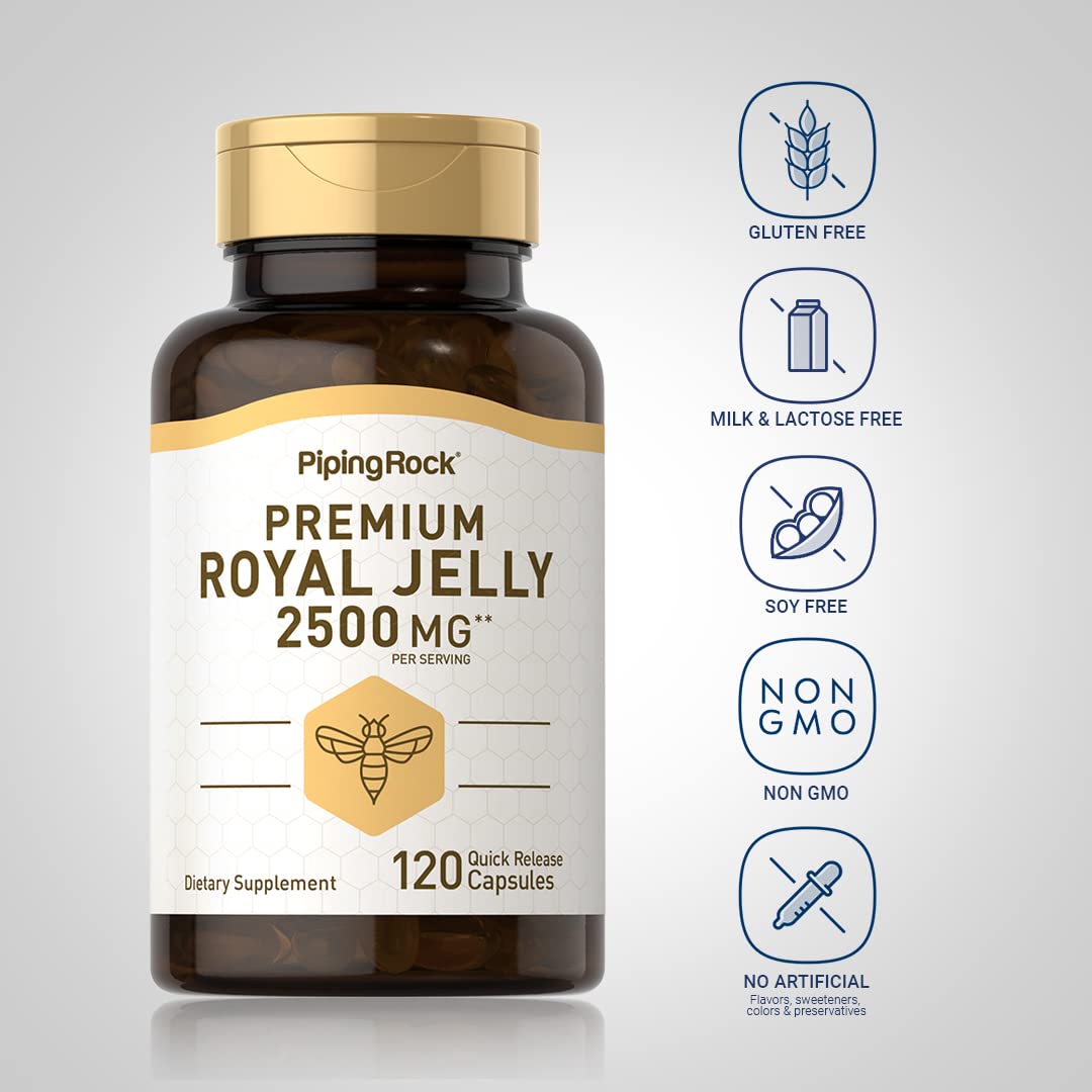 Piping Rock Royal Jelly Capsules, 120 Count, Non-GMO, Gluten Free