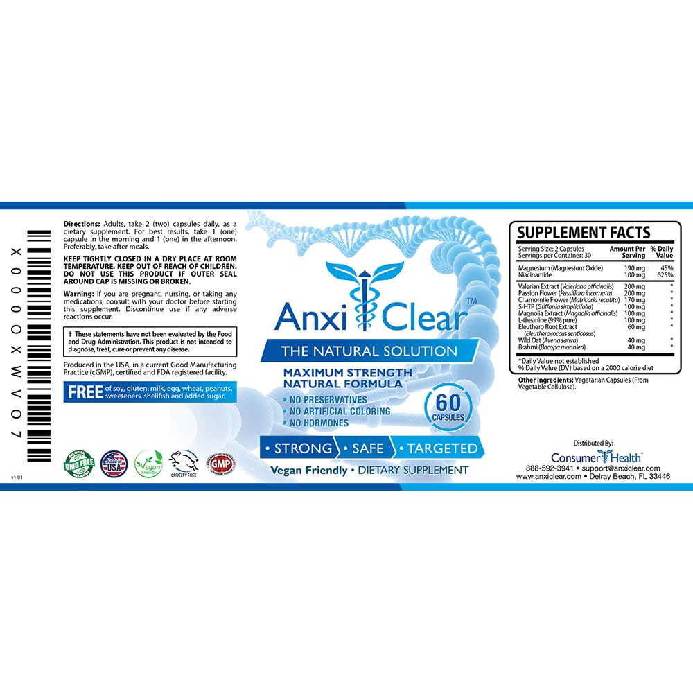 AnxiClear 5-HTP & L-Theanine Capsules, 180 Count