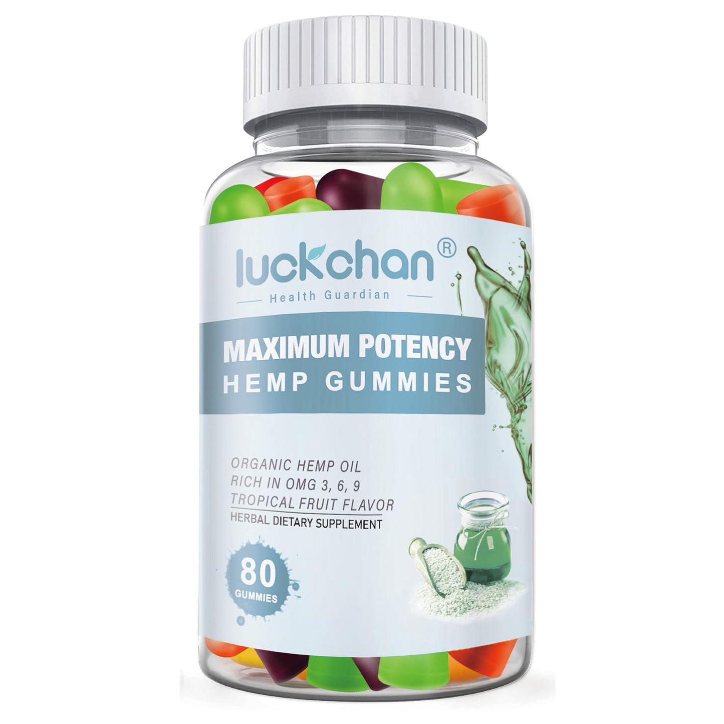 LUCKCHAN Hemp Gummies High Potency Natural for Adults Kumquat, 80 Gummies
