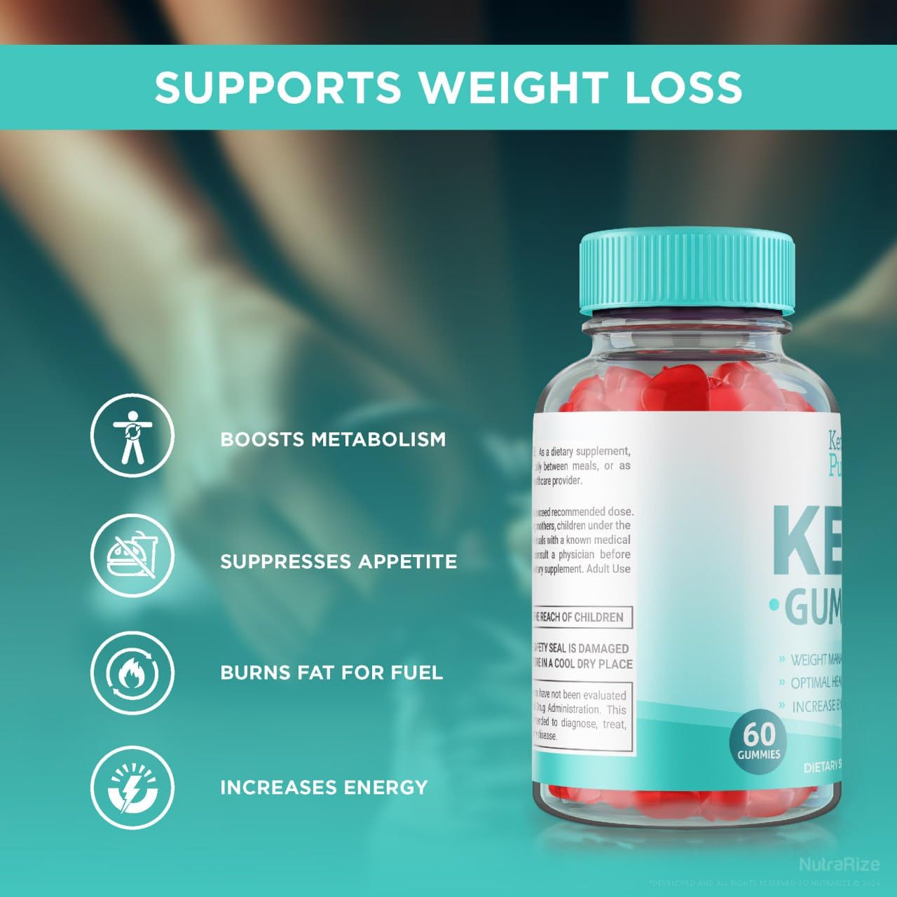NutraRize Keto Purity Gummies for Advanced Weight Loss with ACV, Maximum Strength Dietary Supplement, 120 Gummies
