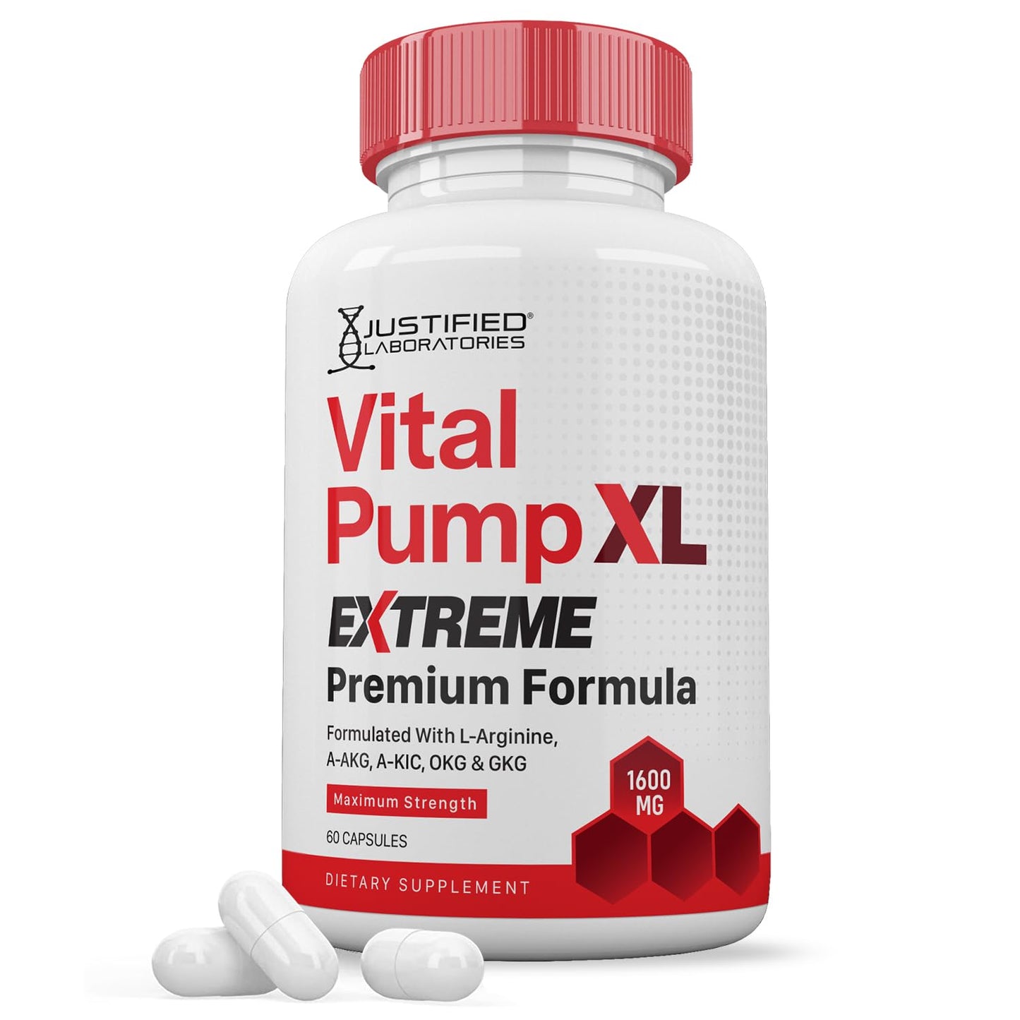 Justified Laboratories Vital Pump XL Extreme 1600MG Premium Formula Proprietary Blend for Men's Health, 60 Capsules