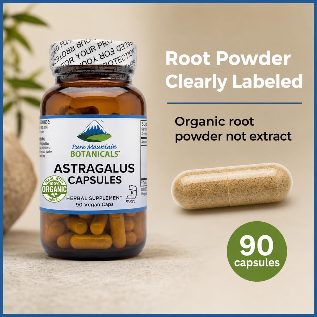 Pure Mountain Botanicals Astragalus Root Capsules 470mg 90 Count