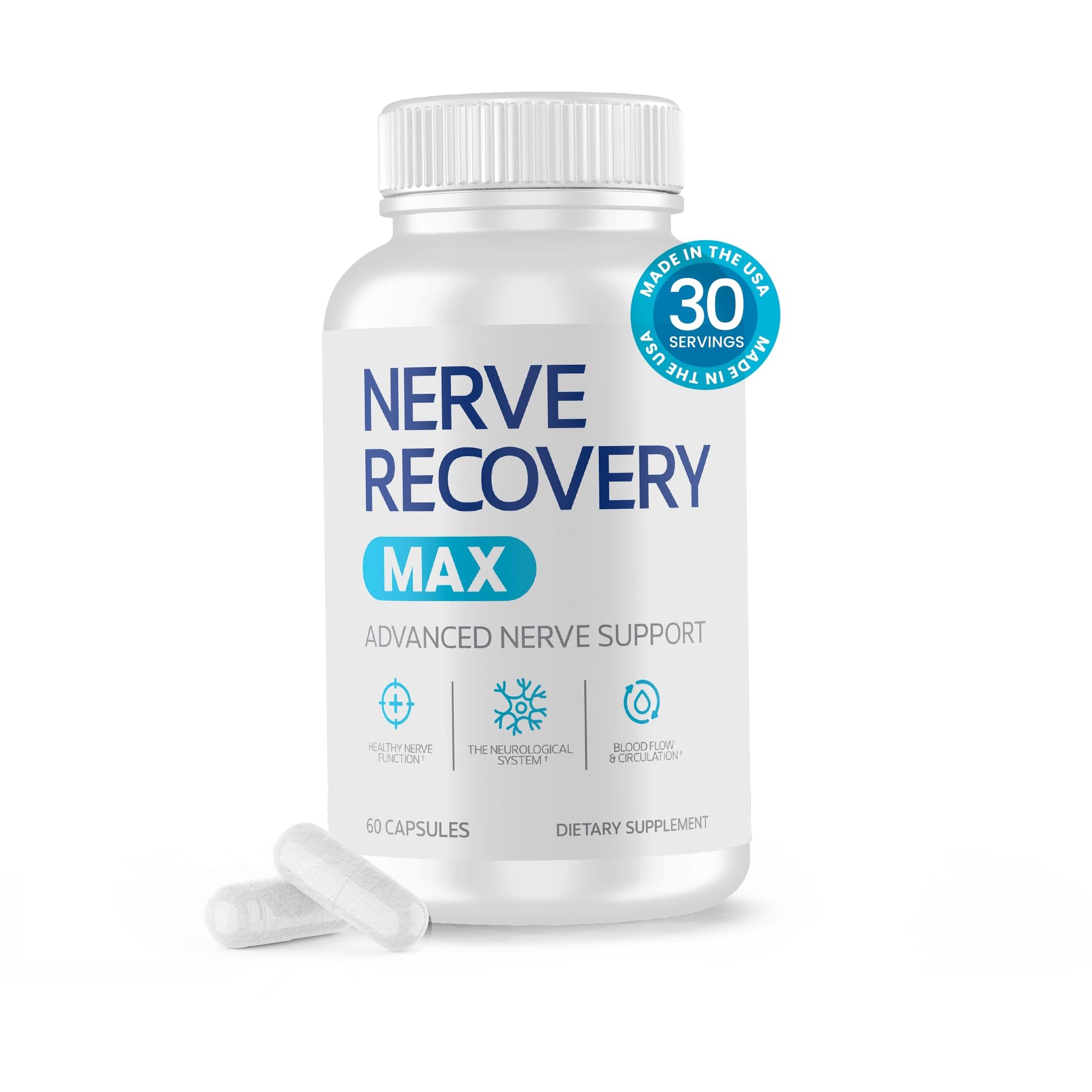 Nerve Recovery Max Non-GMO Advanced Nerve Support Supplement with Vitamin D3 and Alpha Lipoic Acid 60 Capsules