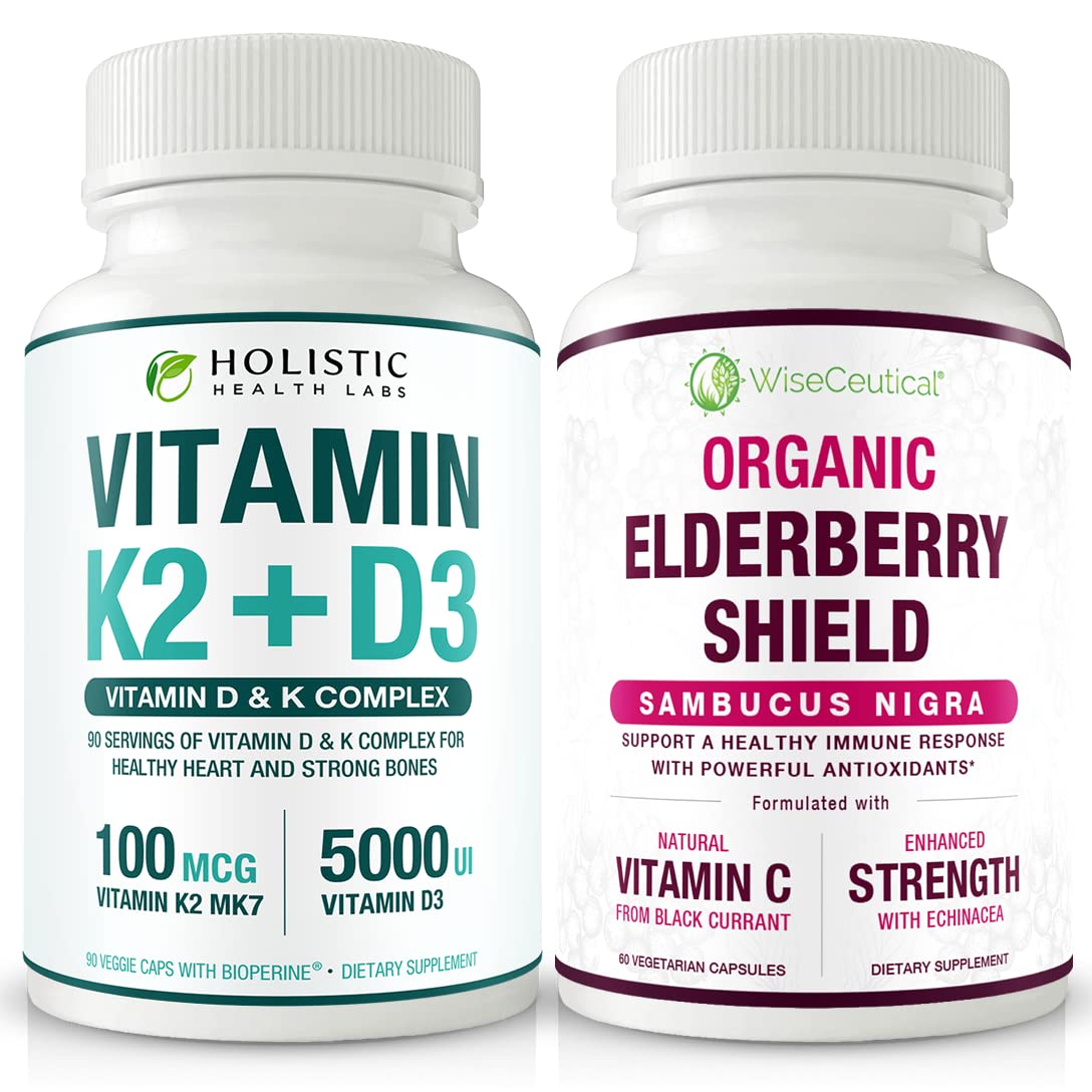 Wiseceutical Max Absorption Vitamin K2 + D3 & Organic Elderberry with Black Currant and Echinacea Capsules, 60 Count