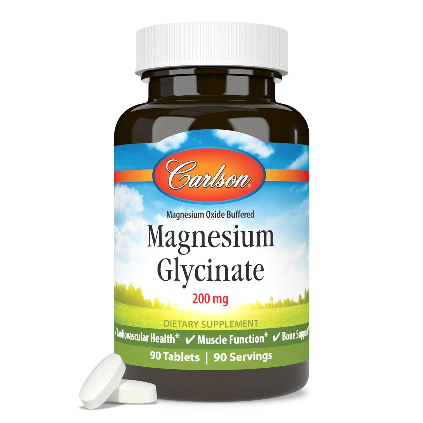 Carlson Chelated Magnesium Glycinate 200 mg Tablets, 90 Count