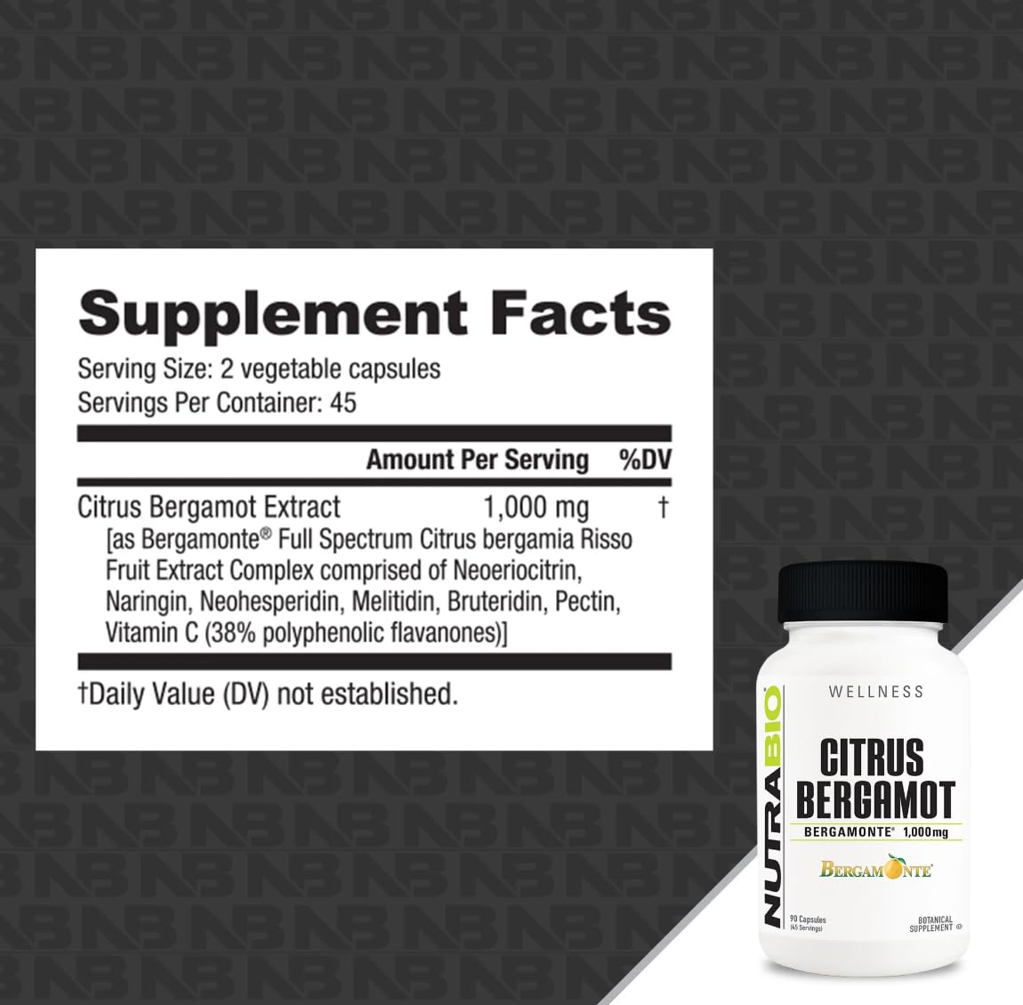 NutraBio Citrus Bergamot Bergamonte Extract Capsules 90 Count