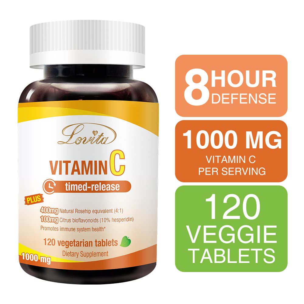 LOVITA Vitamin C 1000mg with Bioflavonoids & Rose Hips Timed Release Coating High Potency Tablet 360