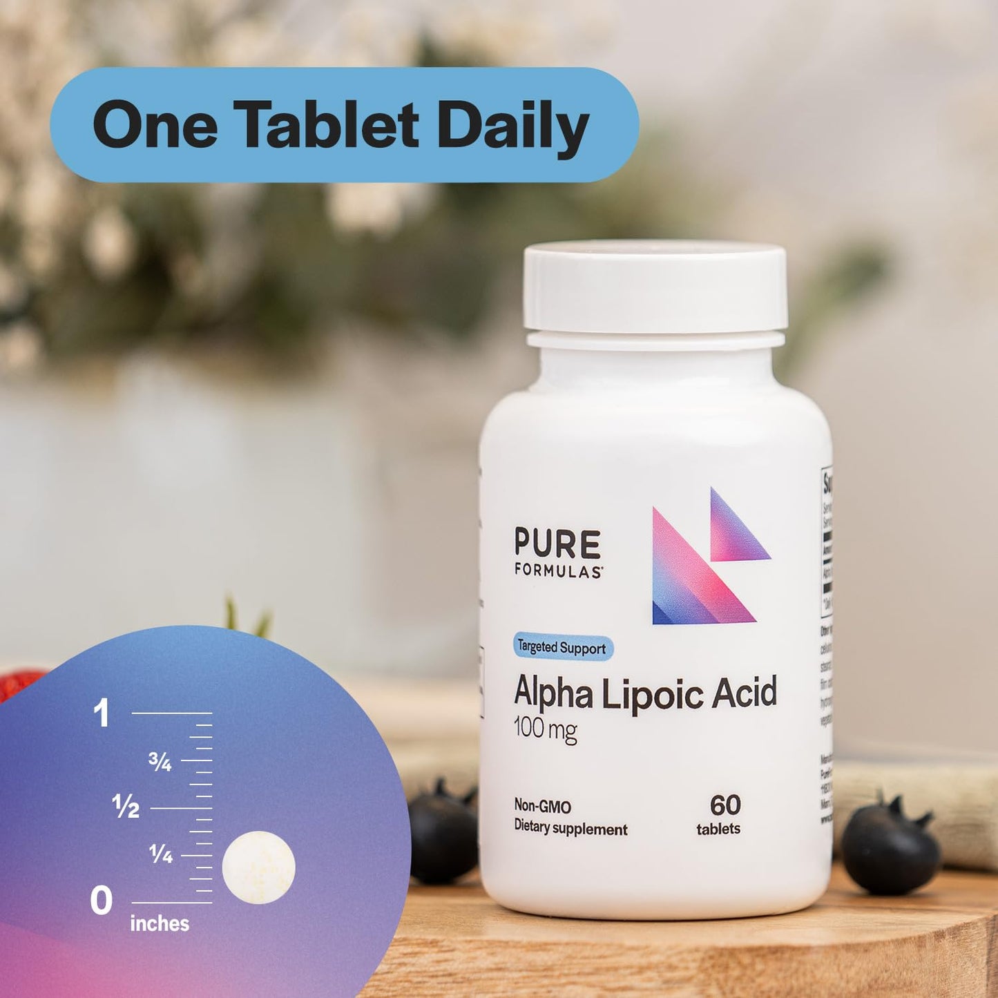 PureFormulas Alpha Lipoic Acid 100 mg Tablet, Non-GMO, 60 Count