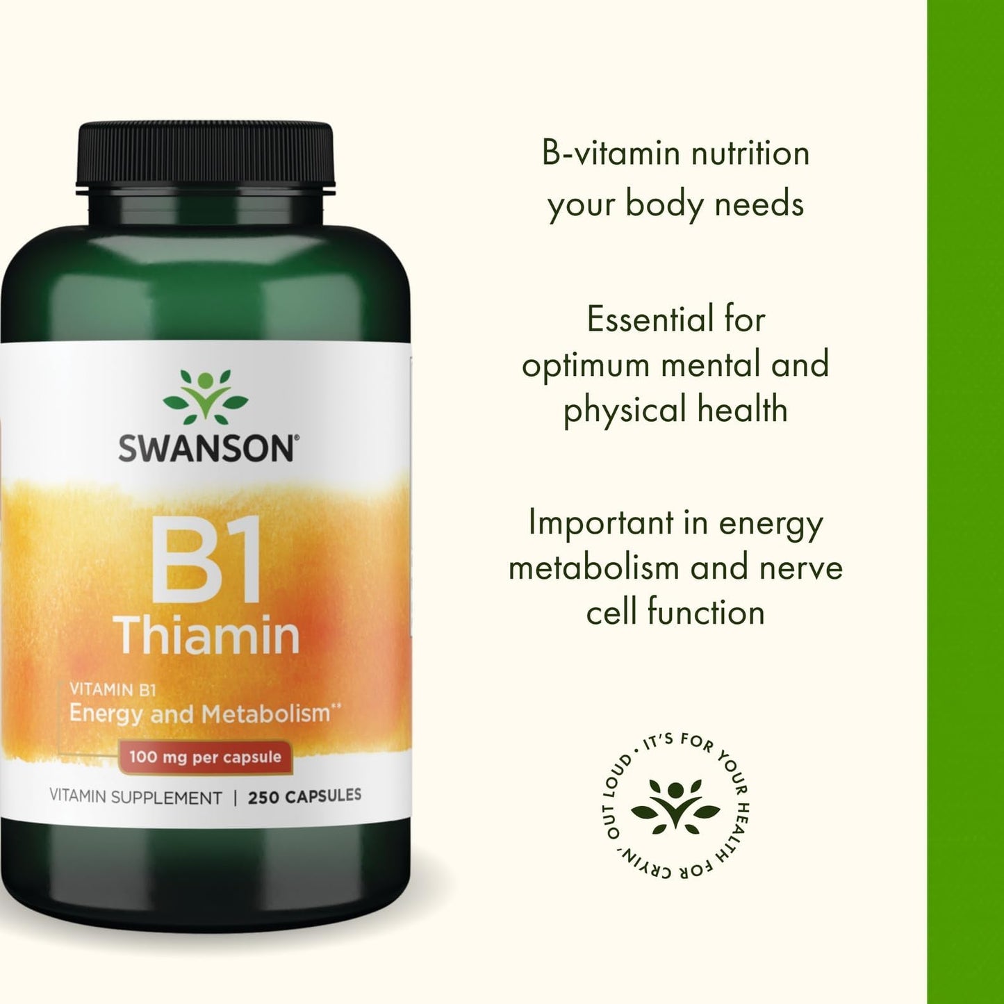 Swanson Vitamin B1 (Thiamin) 100 mg, 250 Capsules