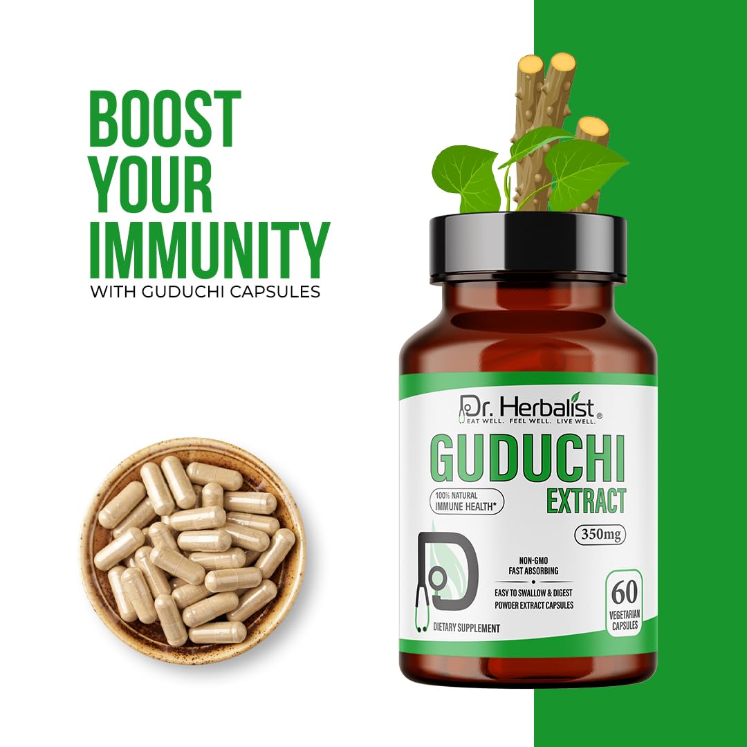 Dr. HERBALIST Guduchi Extract Capsules 350mg Tinospora cordifolia with tinosporin and giloin Supports Immune System Function & Healthy Stress Response* 60 Capsules