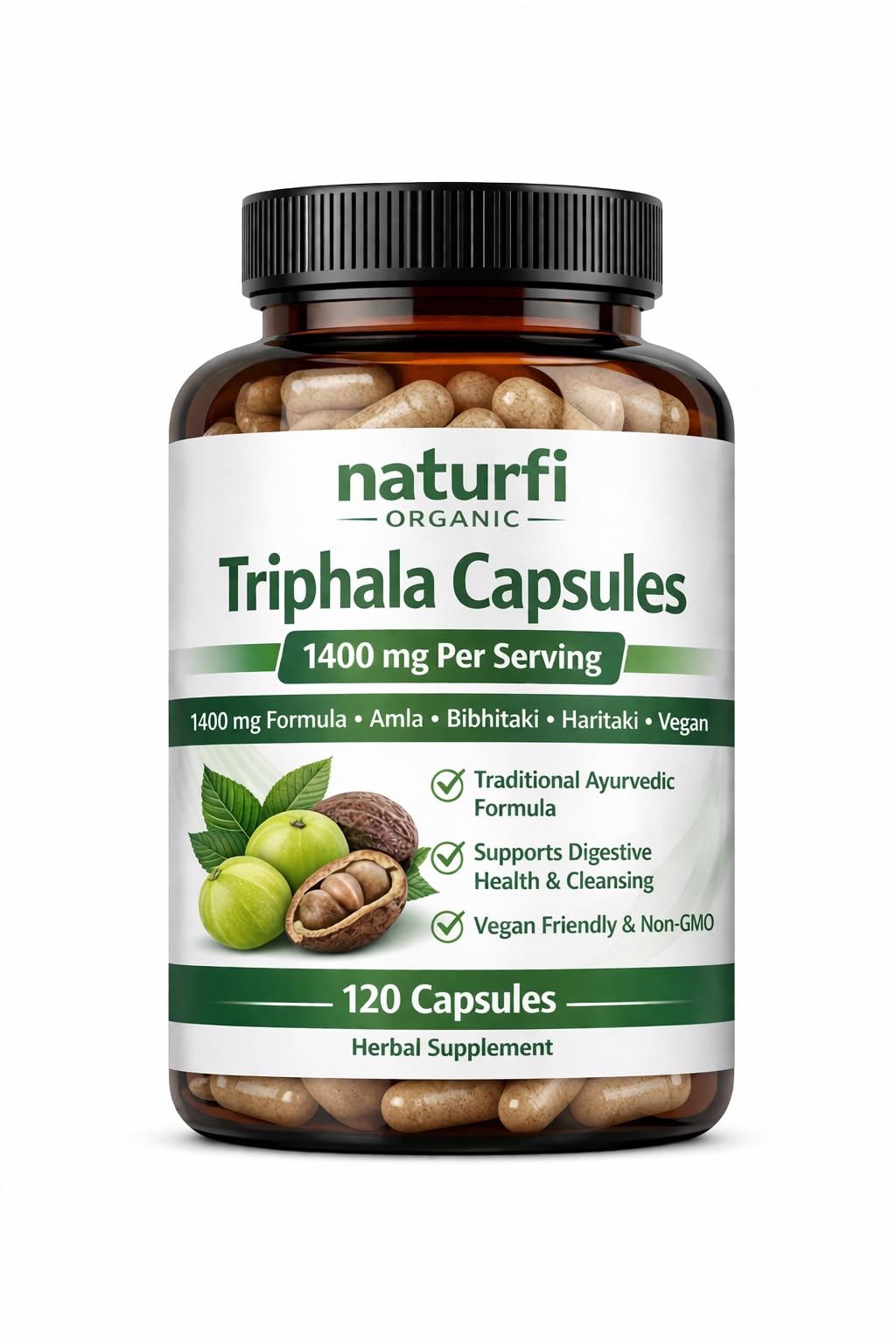 Naturfi Organic Triphala Capsules 1400 mg, 120 Count