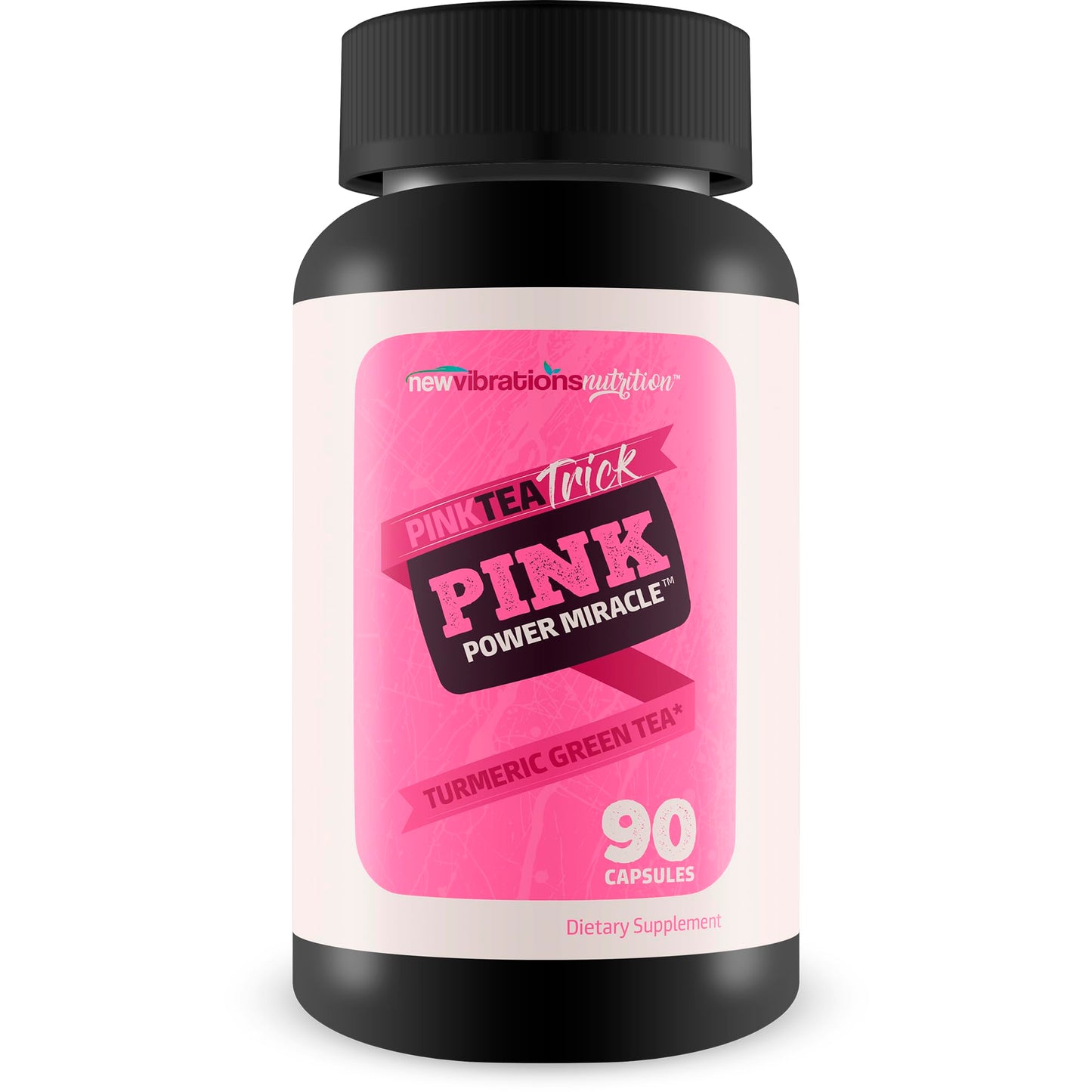 New Vibrations Nutrition Pink Tea Trick Turmeric Green Tea Capsules, 90 Count