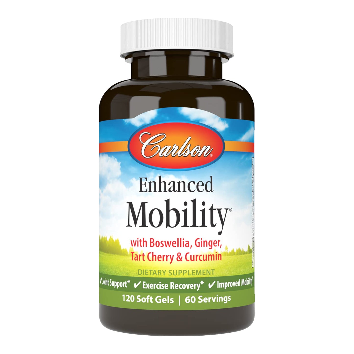 Carlson Enhanced Mobility Botanical Joint Support with Boswellia Tart Cherry Curcumin Ginger 120 Softgels