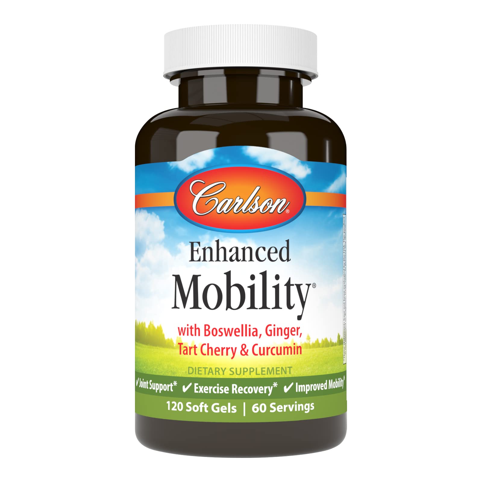 Carlson Enhanced Mobility Botanical Joint Support with Boswellia Tart Cherry Curcumin Ginger 120 Softgels