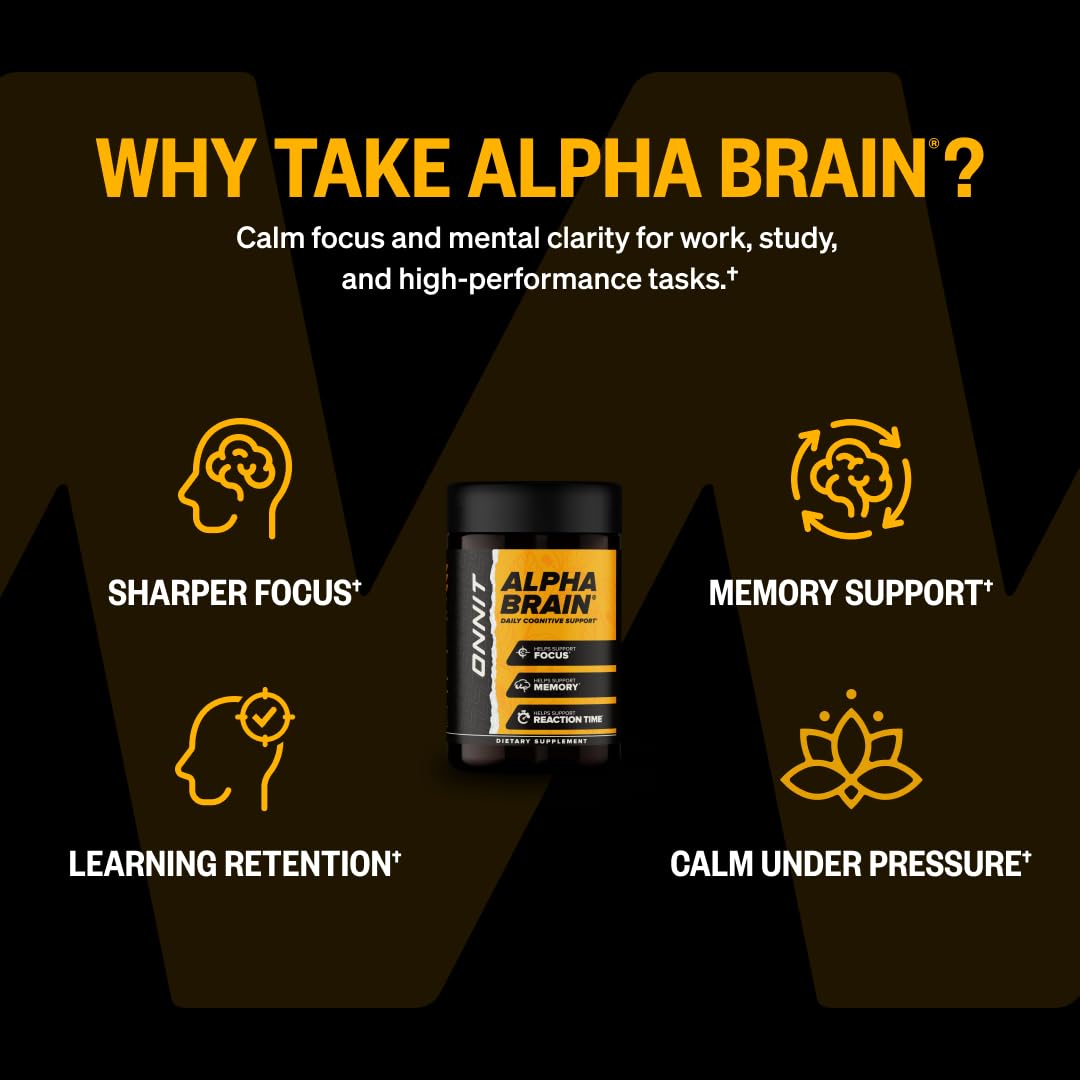 ONNIT Alpha Brain Nootropic Brain Supplement for Focus, Memory, Mental Clarity, Cognitive Support with L-Theanine and Vitamin B6, Capsule, 30 Count