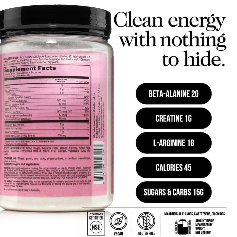 NAKED Strawberry Lemonade Energy Pre-Workout Powder, 16.9 oz