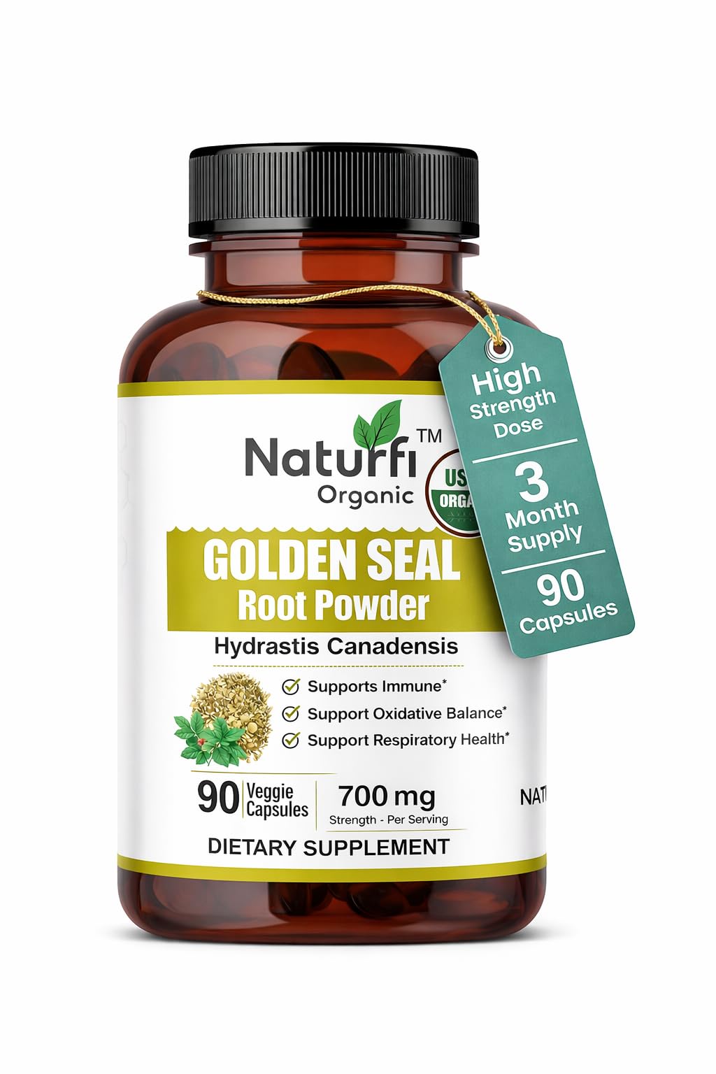 Naturfi Organic Goldenseal Root Capsules 90 Count