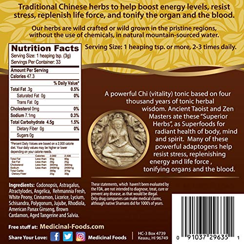 Medicinal Foods The Ancient Future of Food Chi Tonic for Energy and Vitality Powder 3.53 Ounce