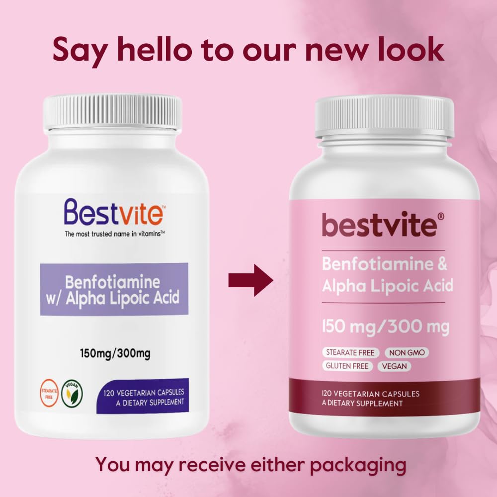 BESTVITE Benfotiamine 150mg / Alpha Lipoic Acid 300mg Capsules, 120 Count